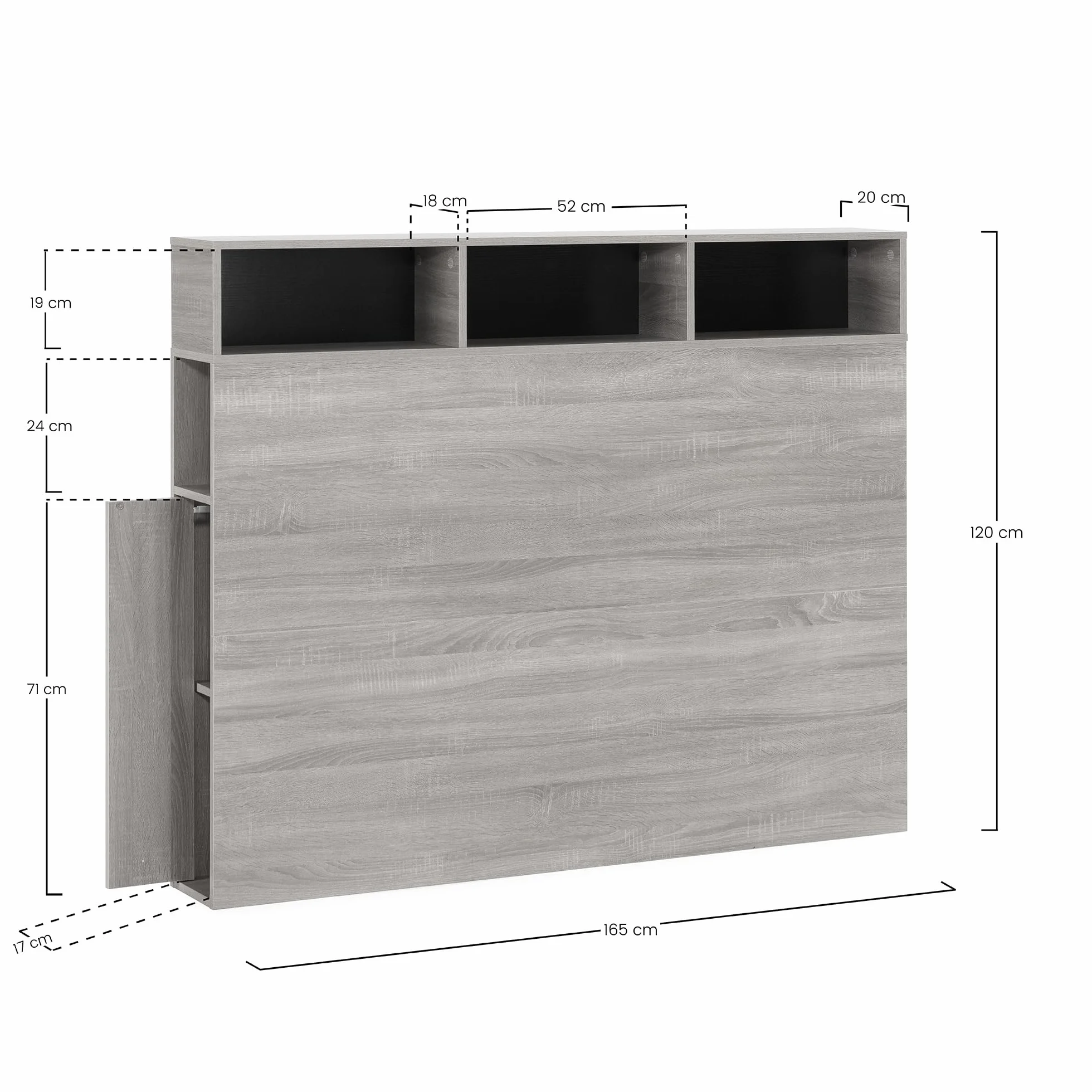 HOMN LIVING Cabecero de Cama Zeus 165 cm con almacenaje Blanco, 2 Puertas 9 Huecos