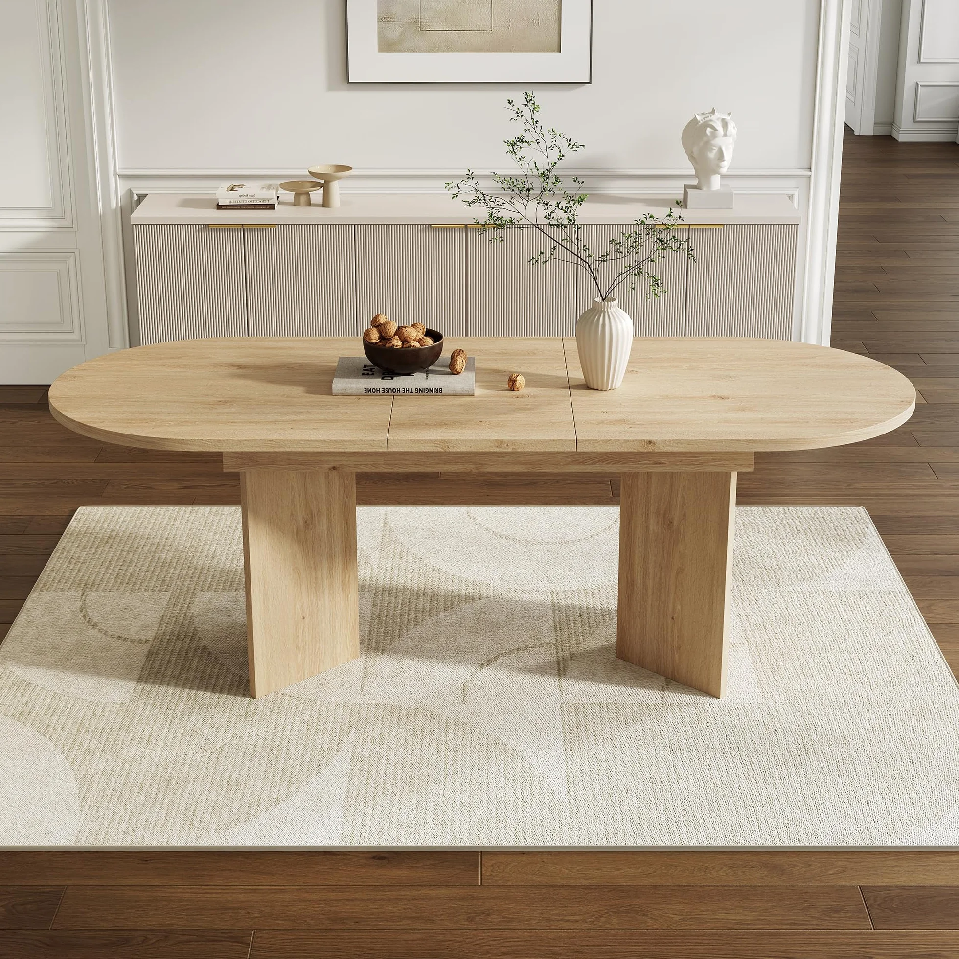 SUKY Mesa de comedor extensible, adecuada para 4 – 6 personas, con esquinas redondeadas, mesa de comedor de estilo simple, extensible, 120/160 x 80 cm, color roble