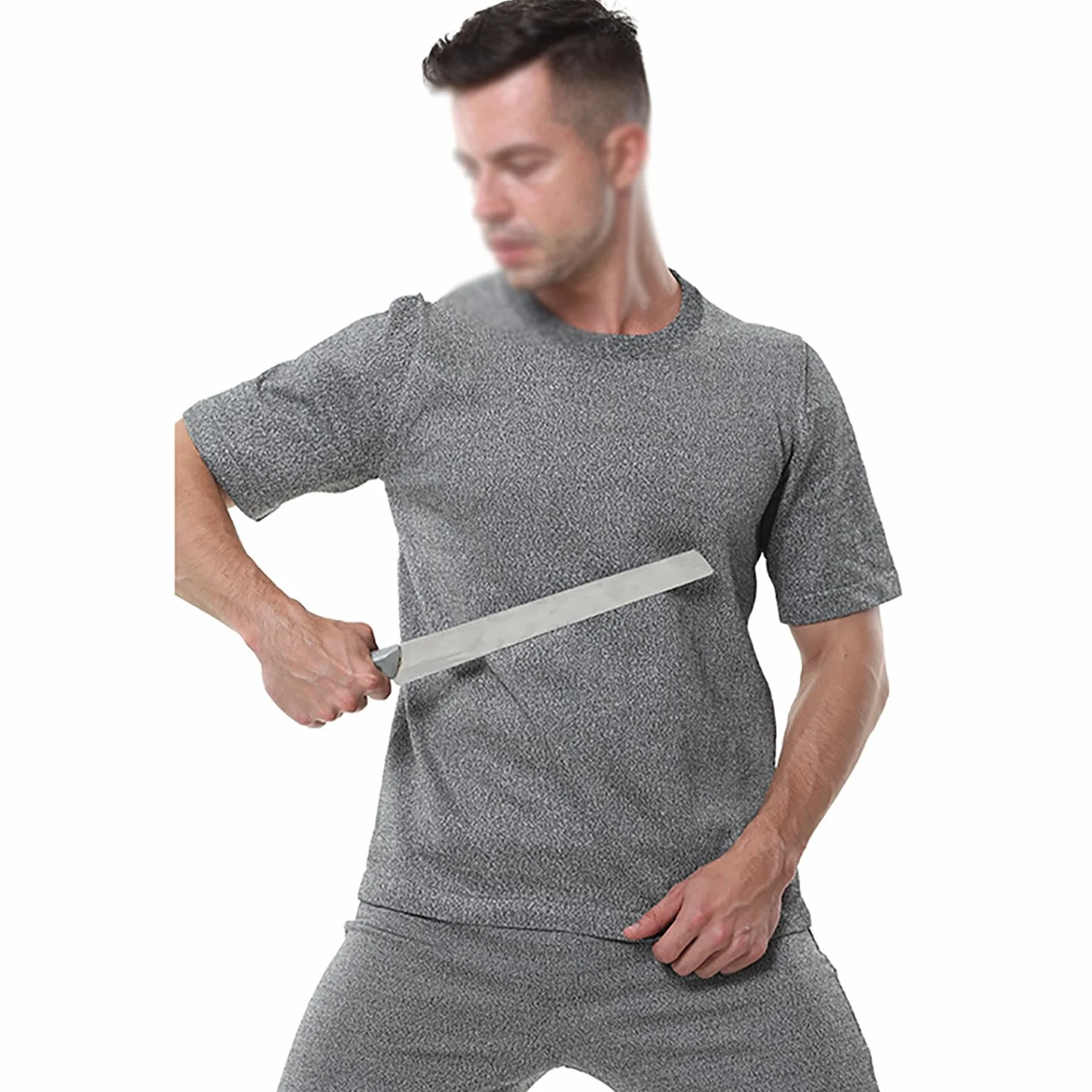 camiseta anti puñaladas, chaleco anti corte seguridad, nivel 5 Chaleco Protector Resistente a Cortes, defensa personal, policial, Cuello Redondo Manga Larga, Equipo de Protección