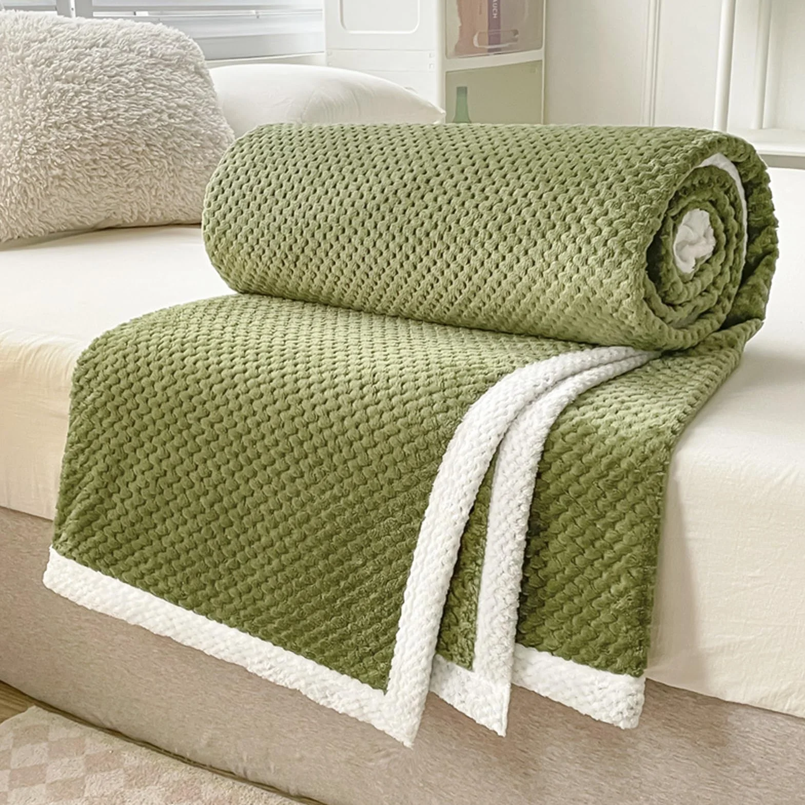 Mantas para Sofá Tacto Suave y Cálido Manta Sofa o Mantas para Cama Ligeras Mantas para Cama de Reversible 200 x 230 cm, Verde