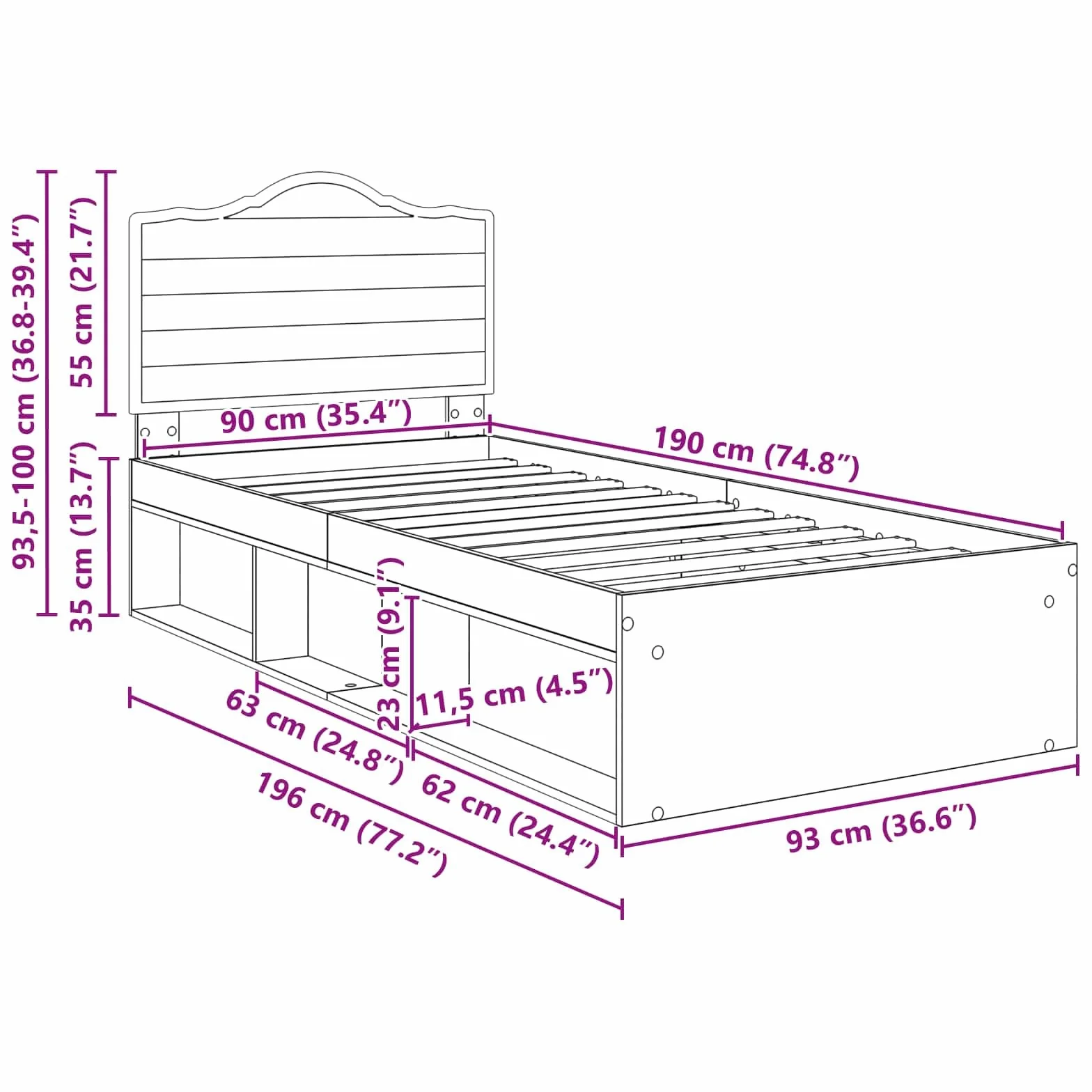 vidaXL Estructura de Cama 90 x 190 cm Madera de Pino Macizo
