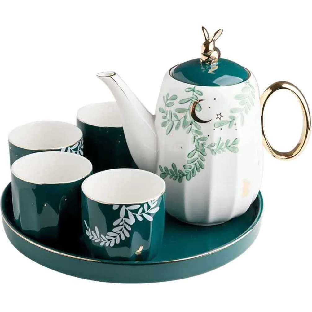 Juego de 6 tazas de té de cerámica con bandeja para la hora del té de la tarde, diseño nórdico, ideal para uso doméstico