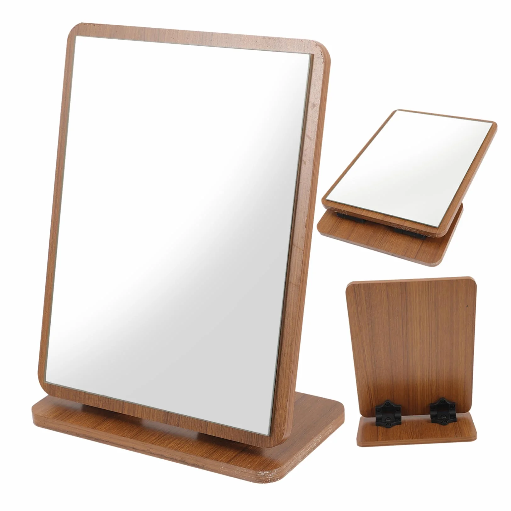 PRETYZOOM Espejo de Maquillaje de Madera Marrón para Tocador Ajuste de Ángulo, Diseño Elegante y Funcional para Cuidado Facial en Dormitorio o Baño