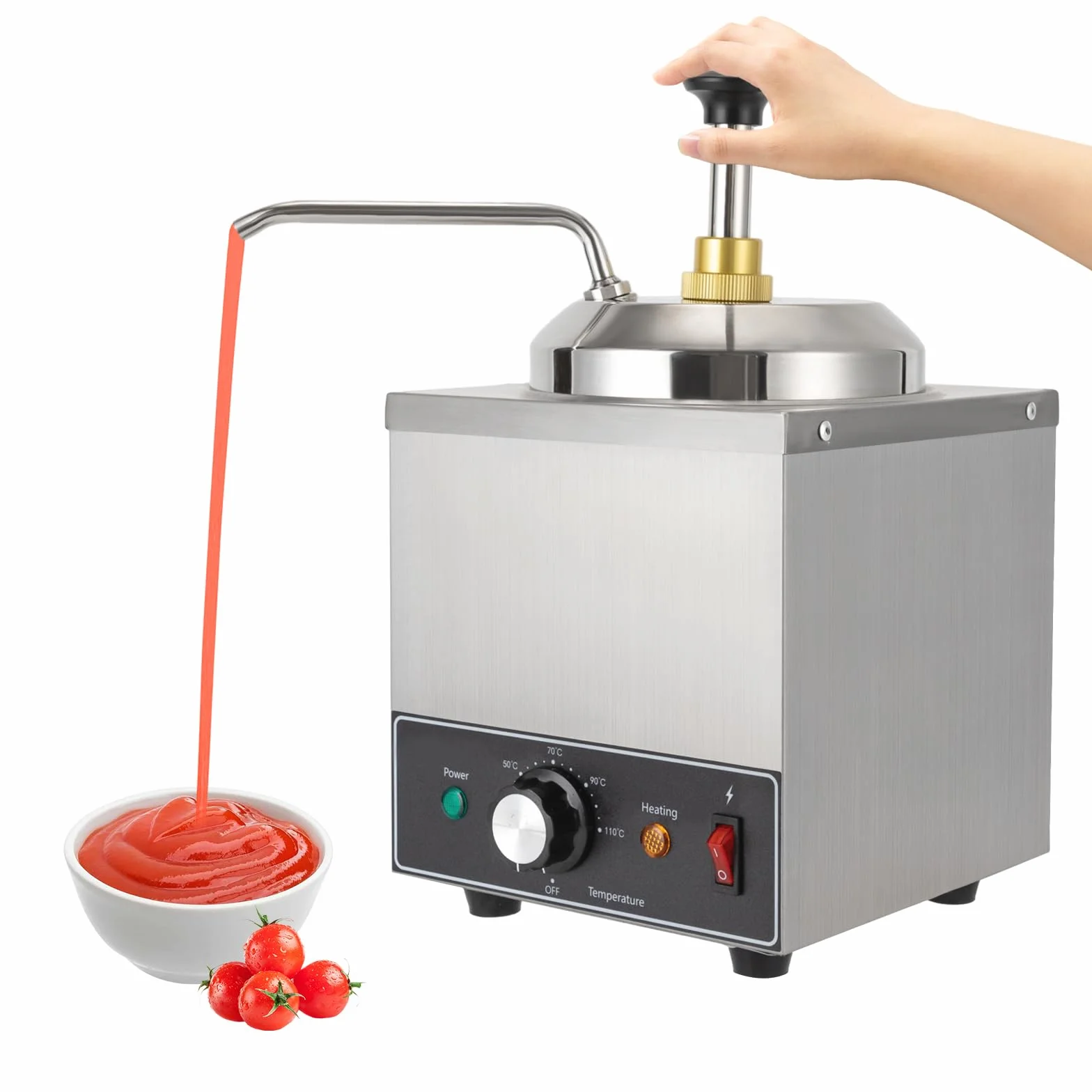 Dispensador de chocolate con bomba, calentador de salsa de acero inoxidable, capacidad de 2 litros, temperatura ajustable 30-110 ℃, ideal para cafés, snack bar y restaurantes para almacenar salsas y