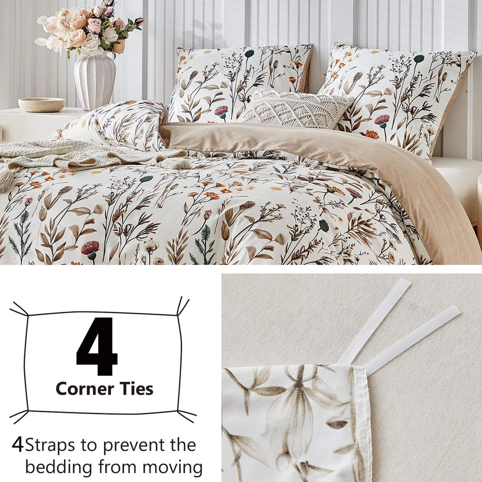 TTCM Funda Nordica Cama 180, Funda Nordica 240 x 260 cm, Incluye 1 Fibra Ultrafina con Estampado Floral Funda Nórdica 240x260 cm + 2 Funda Almohada 65x65 cm, con Cremallera
