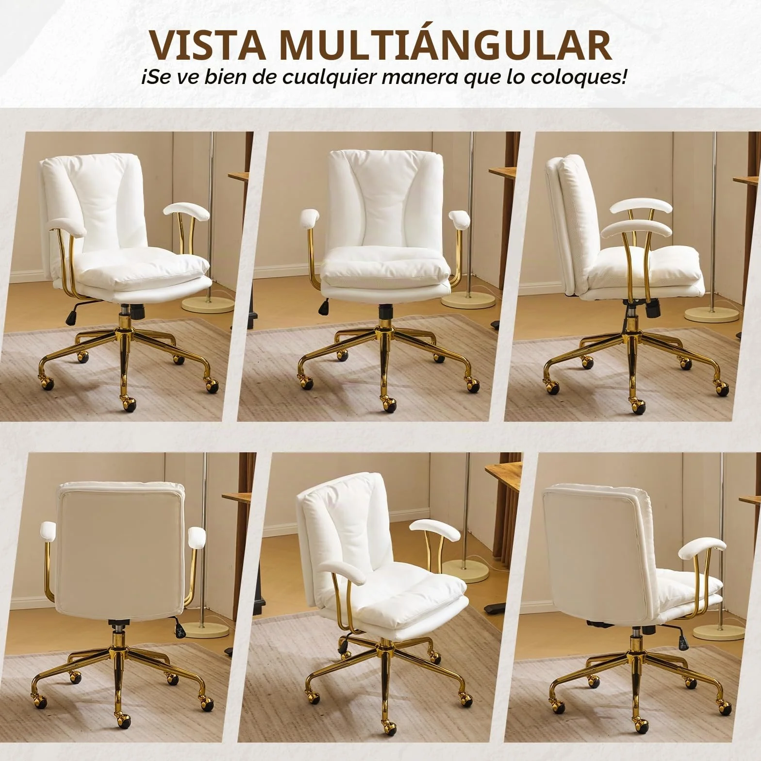 Bonnlo Silla de Escritorio, Silla ergonómica con reposabrazos, Silla ejecutiva, Silla giratoria, Regulable en Altura y Función de Inclinación, Oficina en Casa, Cuero PU, Blanco