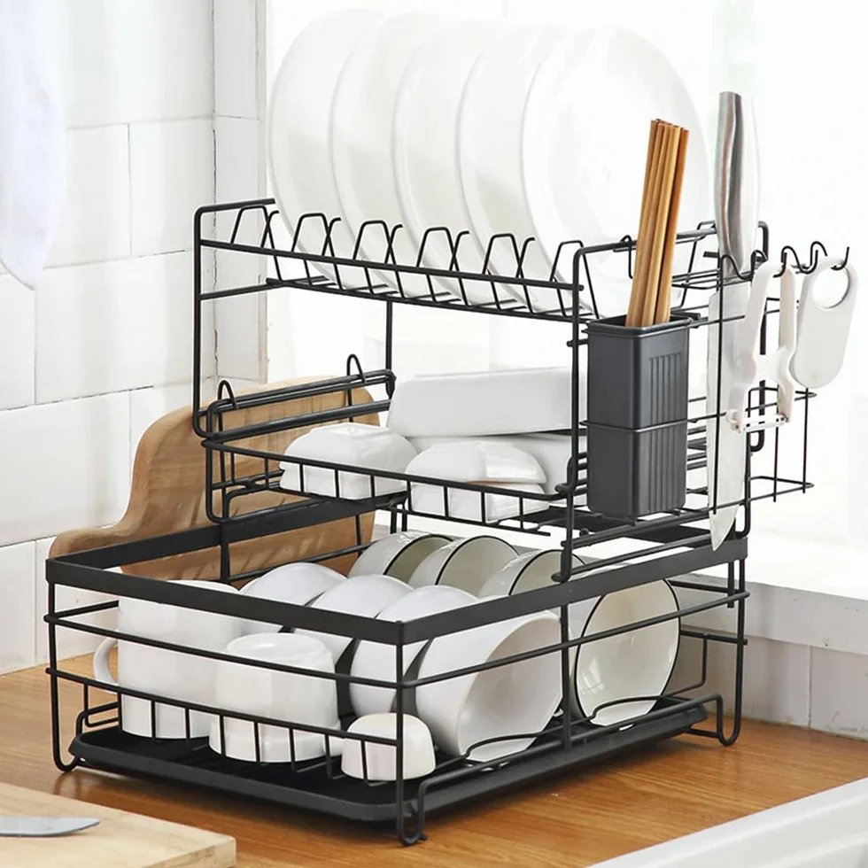 Kavolet Estante para Secar Platos de Acero Al Carbono, Estante para Cuencos de Gran Capacidad Encimera Cocina, Soporte Tabla Cortar, Soporte Carga 17KG