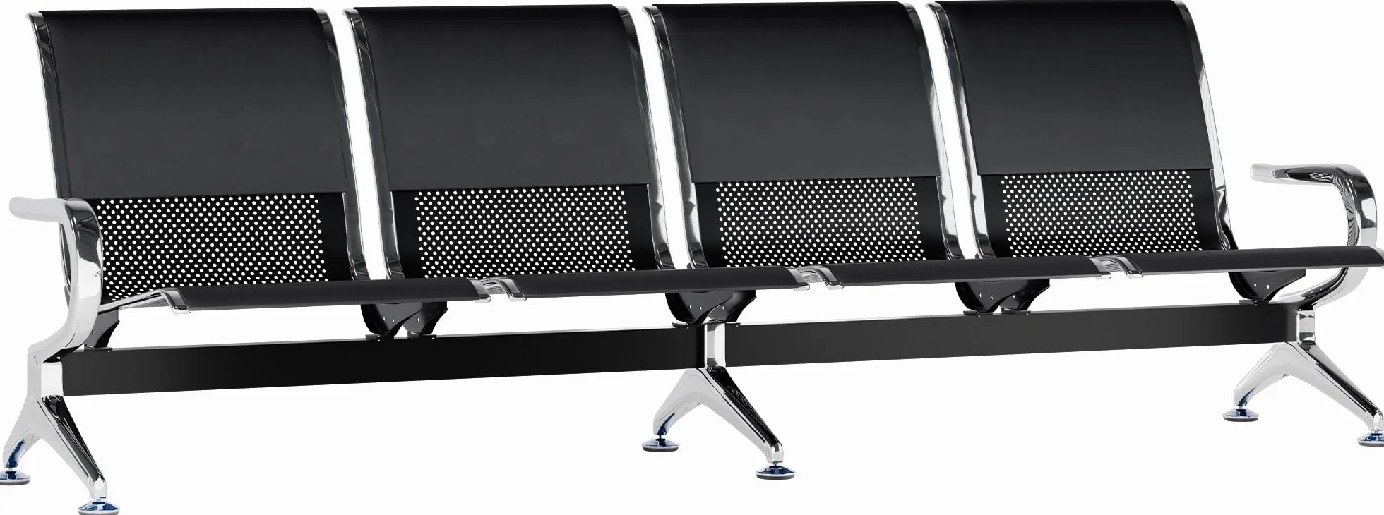 CLP Banco de Espera para Aeropuerto con Revestimiento de Polipiel, Banco con Estructura metálica de Aspecto Cromado, sillas de Espera robustas, Color:Negro/Negro, Tamaño:4 plazas