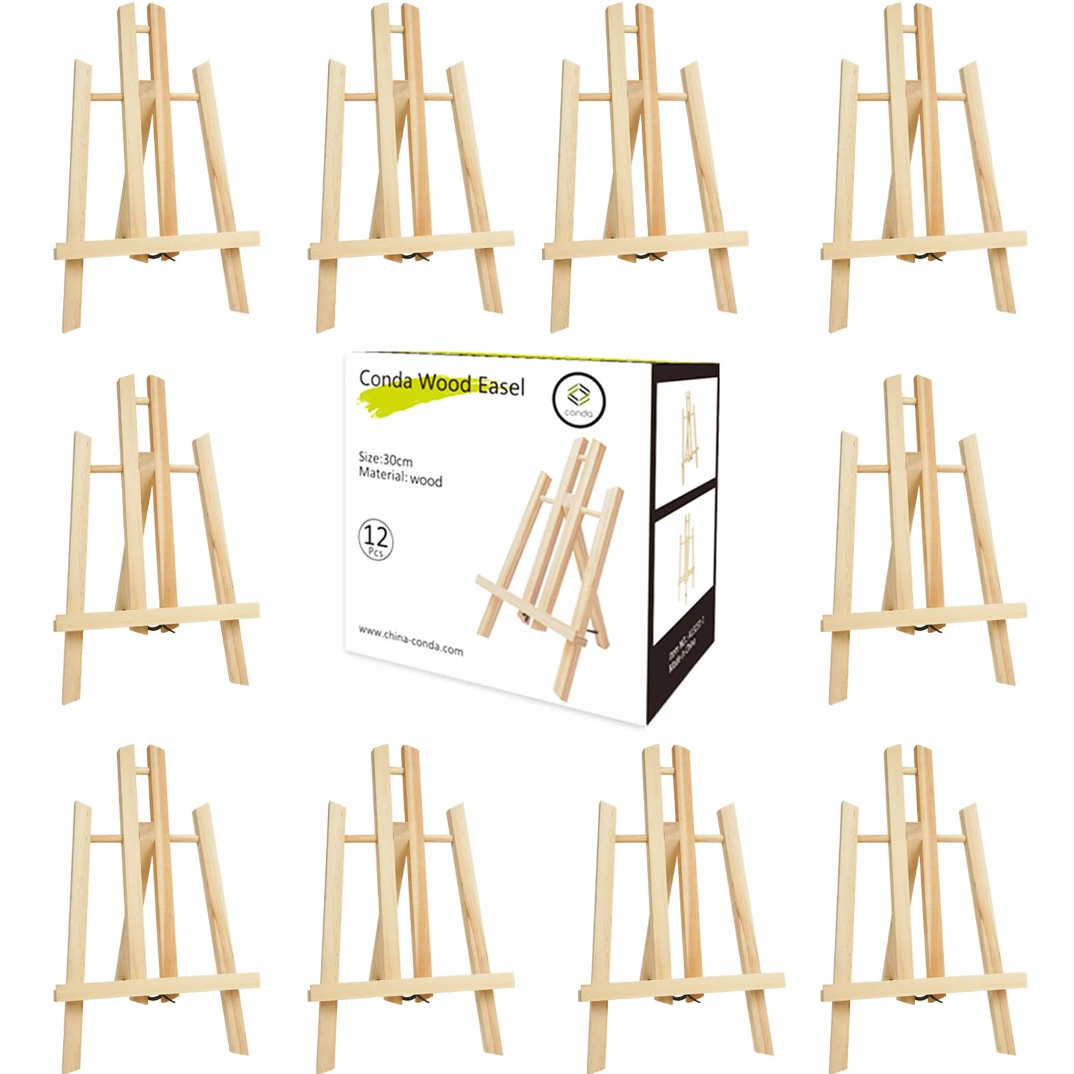 CONDA - Caballete de madera de pino de 30,5 cm de alto (paquete de 12), soporte de trípode portátil para pintura, fotografía, caballete de mesa para todas las edades