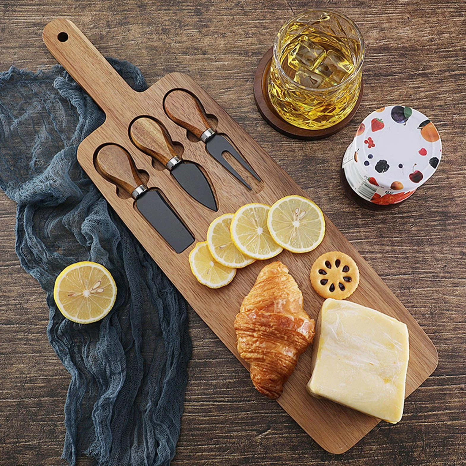 Juego de tablas de queso de madera con asas para cortar cocina y embutidos