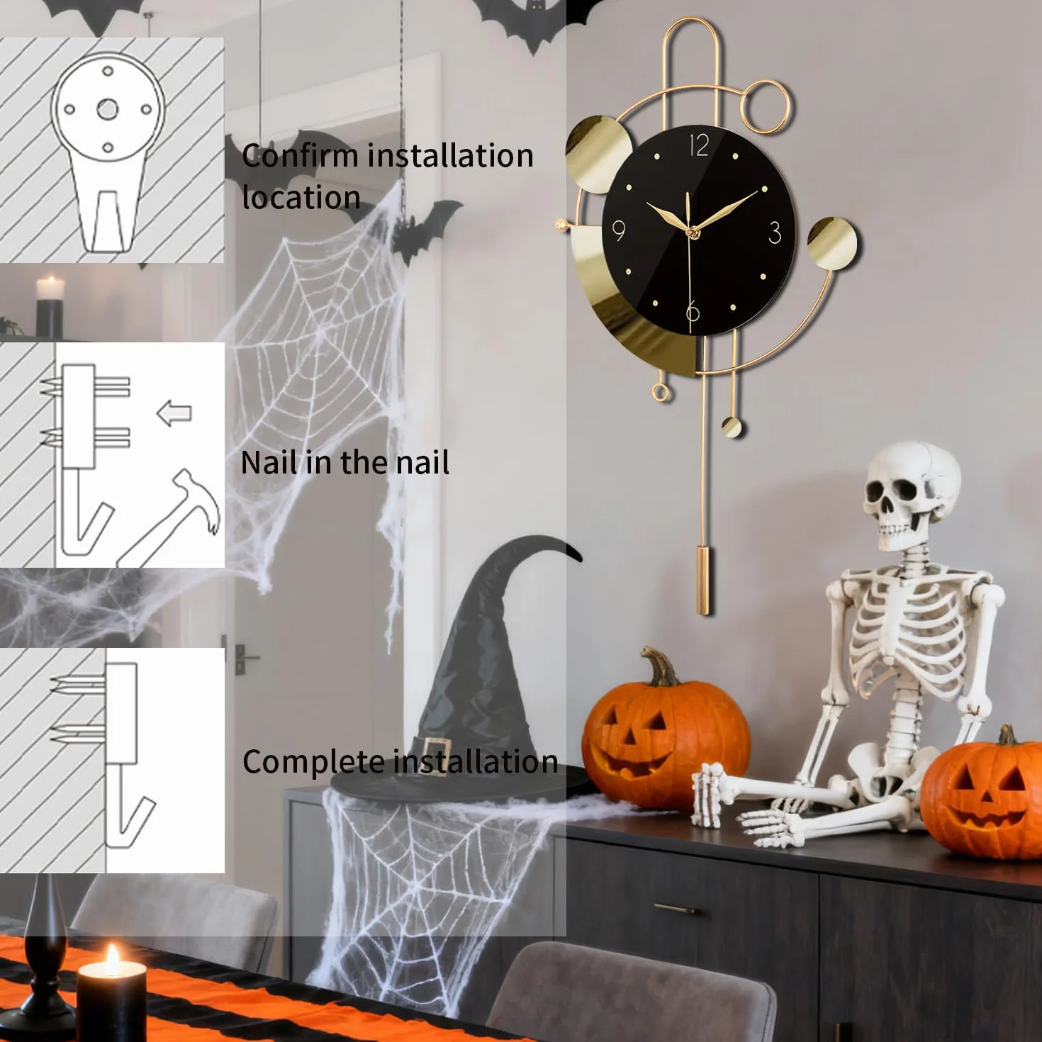 Reloj de pared con péndulo, silencioso, sin tictac, funciona con pilas, modernos relojes de pared grandes para sala de estar, dormitorio, granja, oficina, cocina, decoración de pared para el hogar