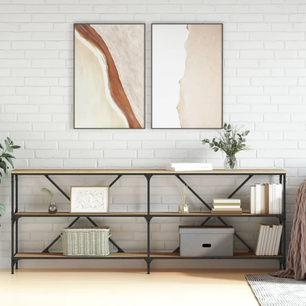 Genérico Mesa Consola Hierro Madera ingeniería Roble Sonoma 200x30x75 cm,Mesas,Mesas Decorativas,Mesas auxiliares-832859