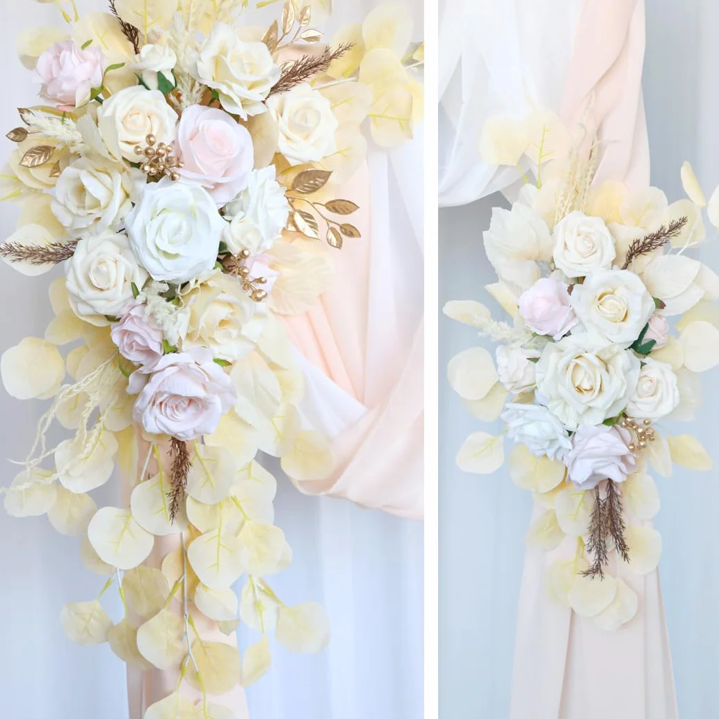 Kit de flores artificiales de arco de boda, paquete de 2, guirnalda de flores artificiales de boda, letreros de bienvenida, decoraciones florales para ceremonia de boda, recepción,