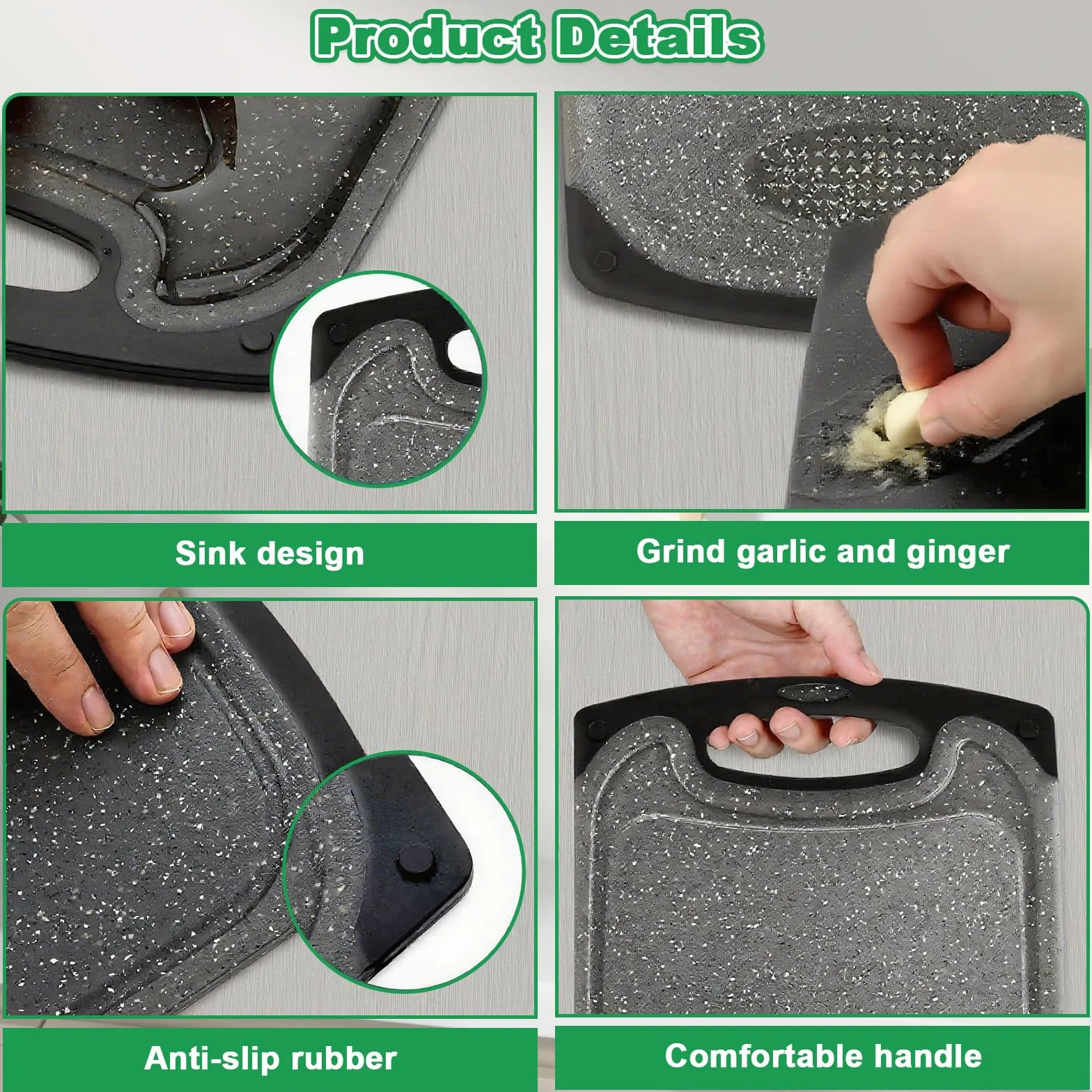 Tabla Cortar con Ranura Jugos Plástico Antideslizante 3 Piezas Accesorio Cocina para Verduras Carne Frutas Negro