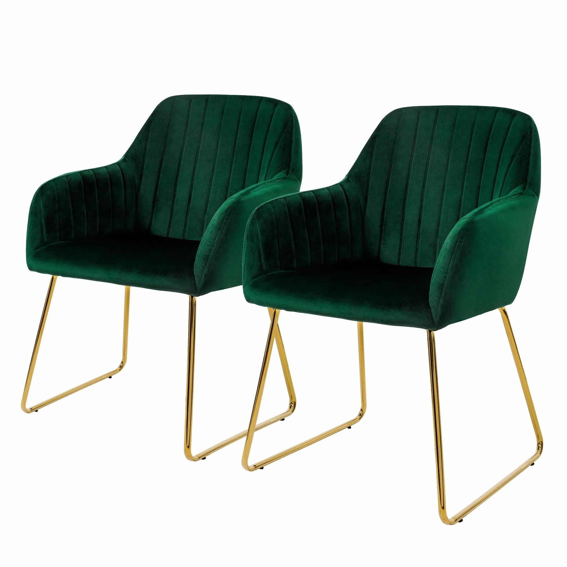 ML-Design Juego de 2X Sillas de Comedor Verdes Asiento Ergonómico Acolchado Tapizado de Terciopelo, Patas de Metal Dorado Sillón de Diseño Moderno para Mesa de Salón Escritorio Dormitorio o Cocina