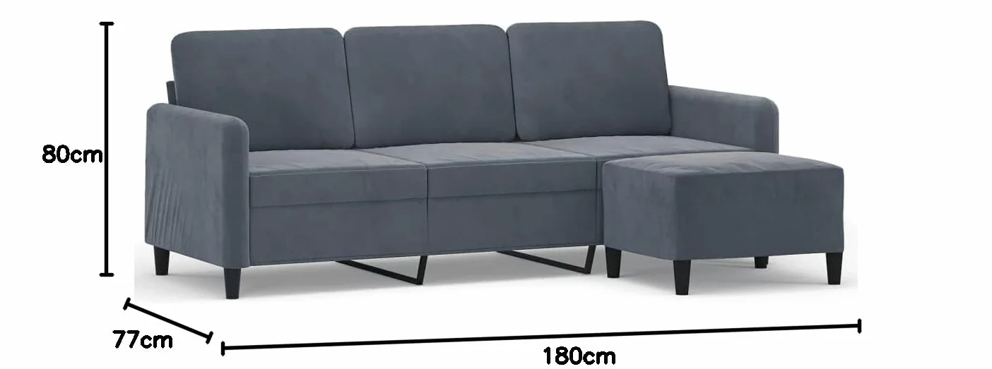 IKAYAA Sofá de 3 Plazas con Taburete Patas de Madera Sofá de Salon de Terciopelo Sofá Chaise Longue Moderno para Salon Oficina 180 cm Gris Oscuro 3032130_es