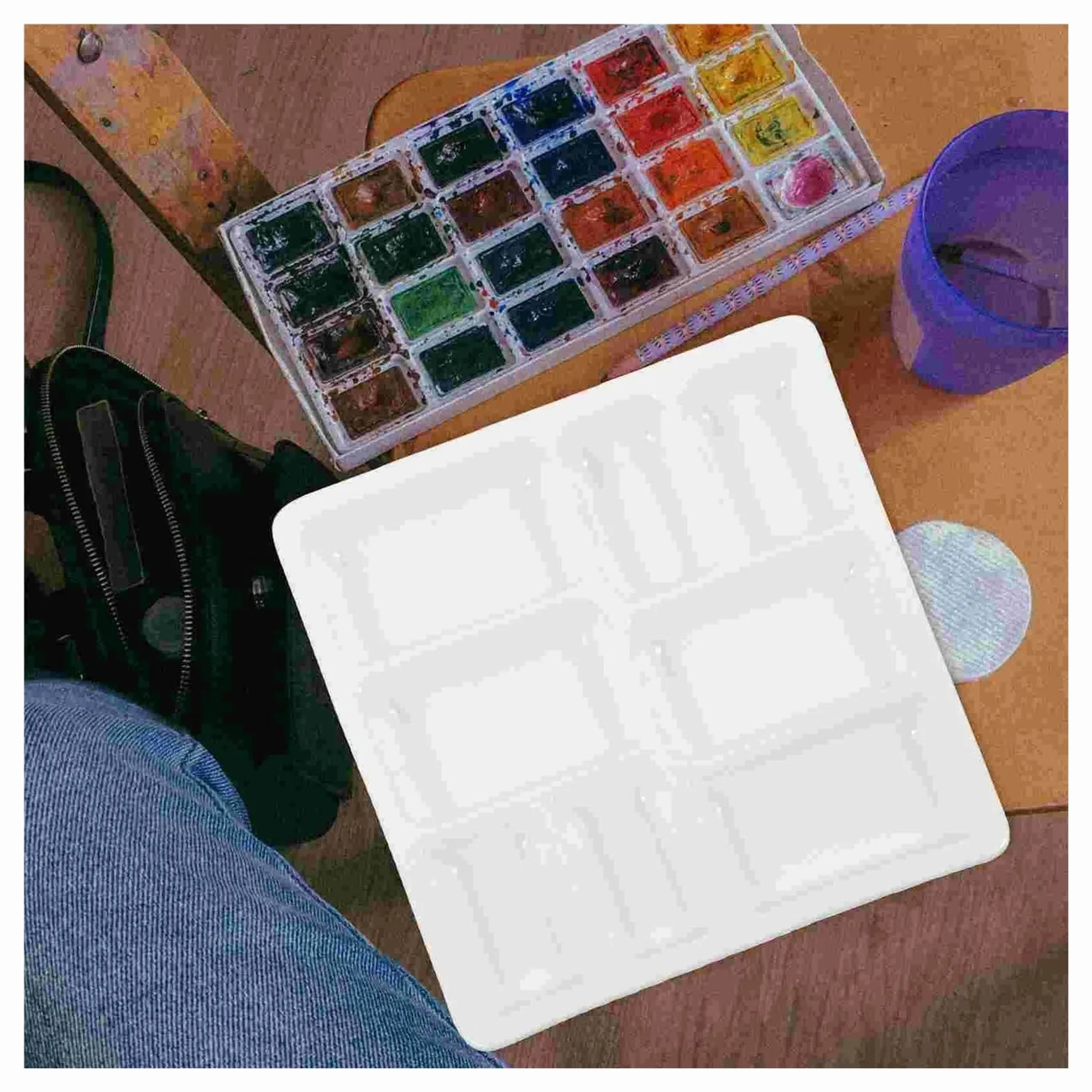Paleta de cerámica for artistas, bandeja de porcelana for acuarela, paleta for mezclar pinturas de flores, mezclador de viaje de metal, bandejas vacías for pigmentos de tinta for gouache (1 unidad)