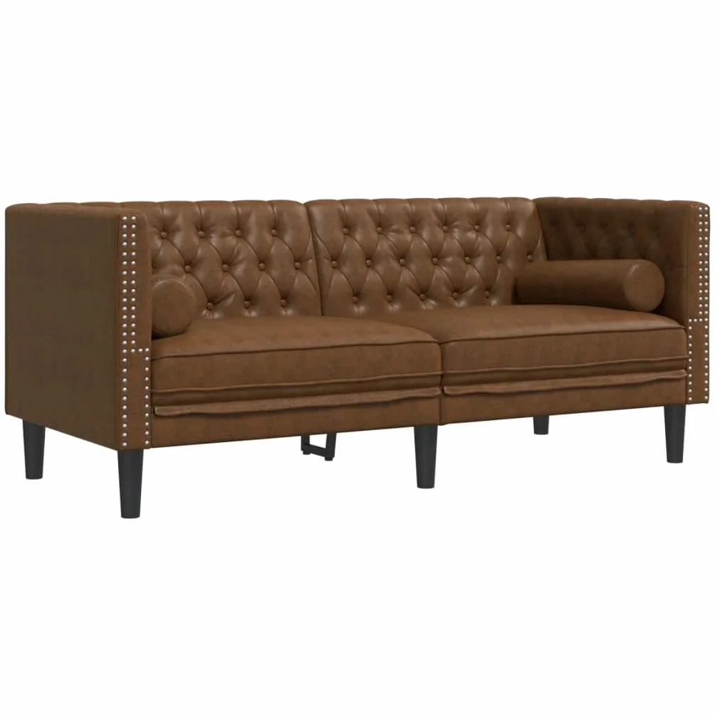 vidaXL Sofá Chesterfield de 2 plazas Piel de Ante sintético marrón, sofá, sofá de Dos plazas, Asientos de salón, sofás, sofá tapizado