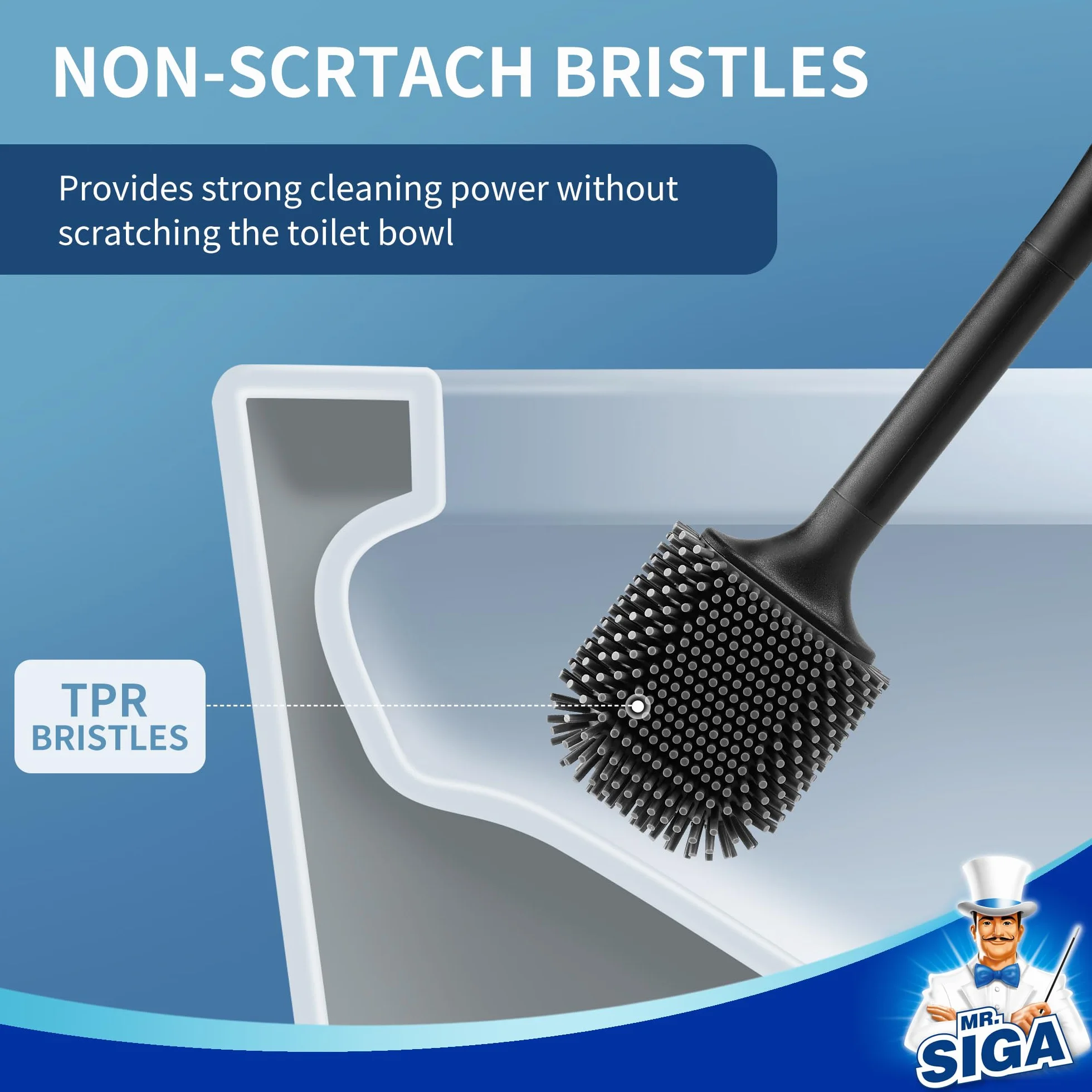MR.SIGA Escobillero y Portaescobillas de Pared con Cerdas de TPR, Negro, 1 Pack
