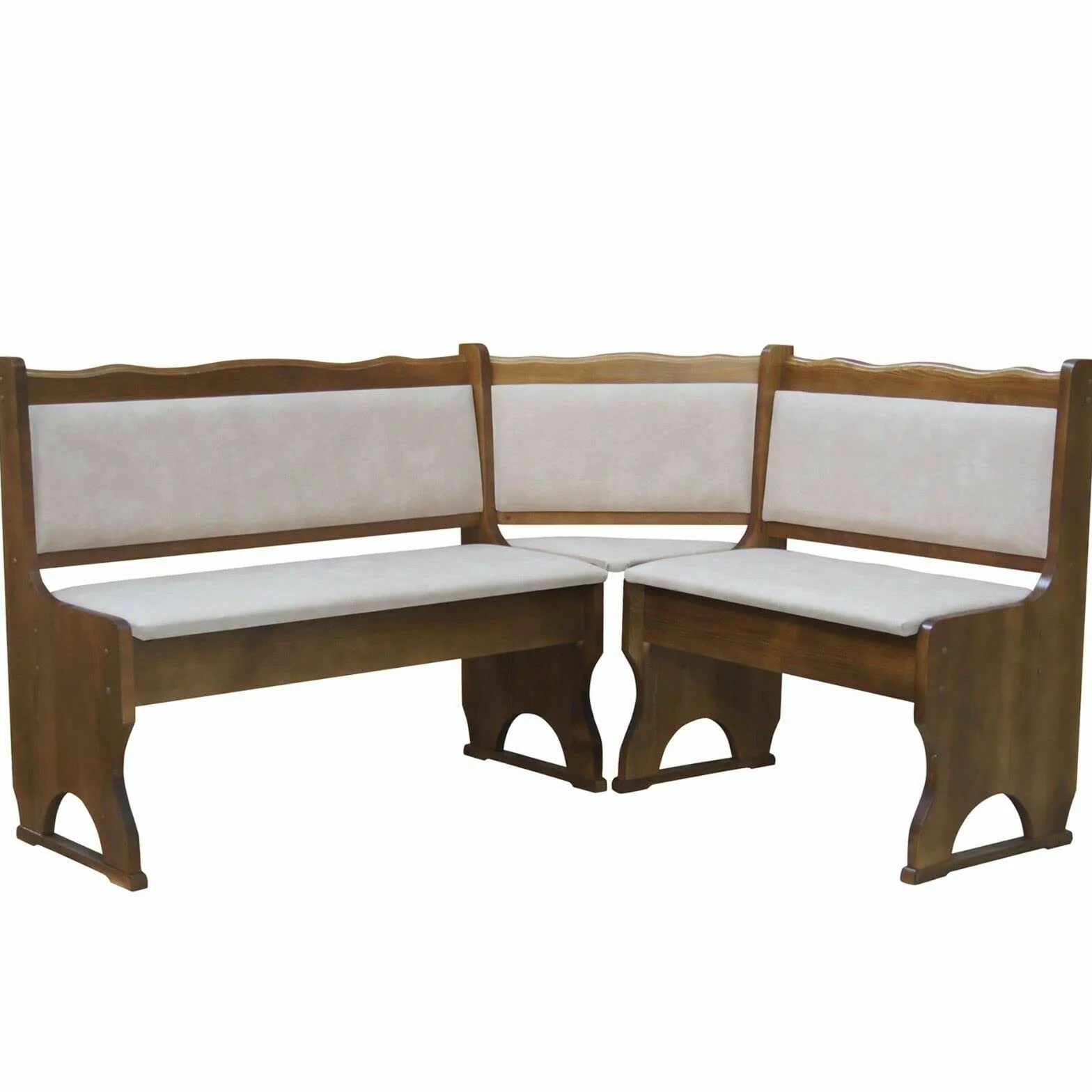 k koma Banco de esquina de madera de pino y roble con tapicería de madera maciza – nuevo cuero ecológico beige II (100 x 160)