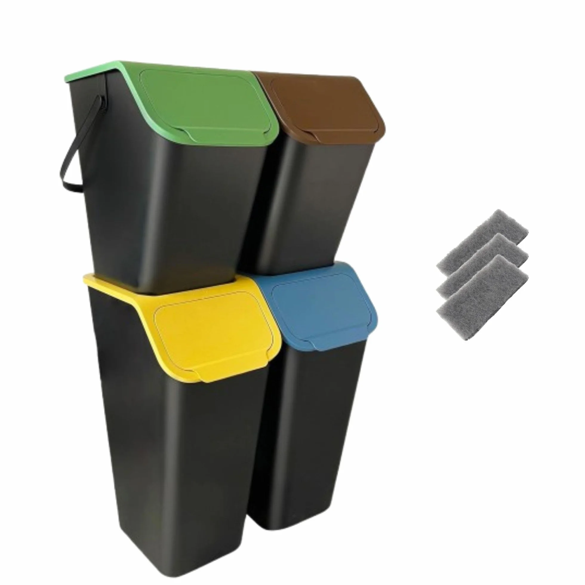Juego de 4 Cubos de Basura para Cocina - Sistema de Separación Con 2 Cubos de 35 L y 2 de 25 L - Apilables Con Tapa y Función CLICK