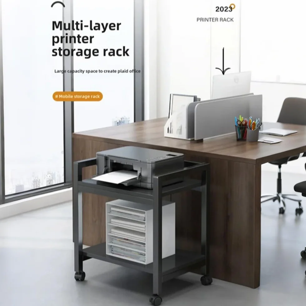 Soporte para Torre de Ordenador de 2 Niveles, Altura Ajustable con Ruedas, Soporte para CPU de PC, Mesa de Impresora de Metal para Salón, Dormitorio, Estudio,Oficina, 51 x 30 x 55 cm