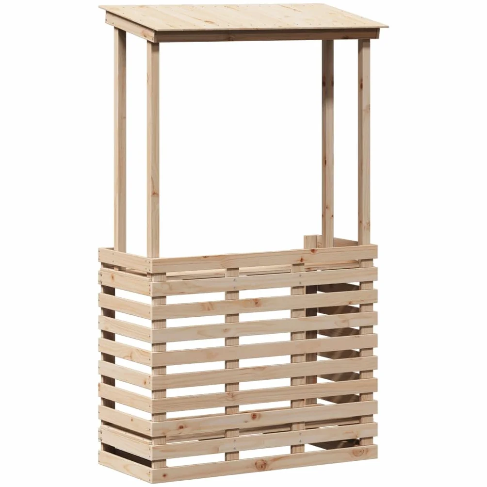 vidaXL Mesa de Bar de Jardín con Techo, Mesita de Barra de Pub, Estante de Almacenamiento, Mueble para Balcón Patio Terraza, Madera Maciza