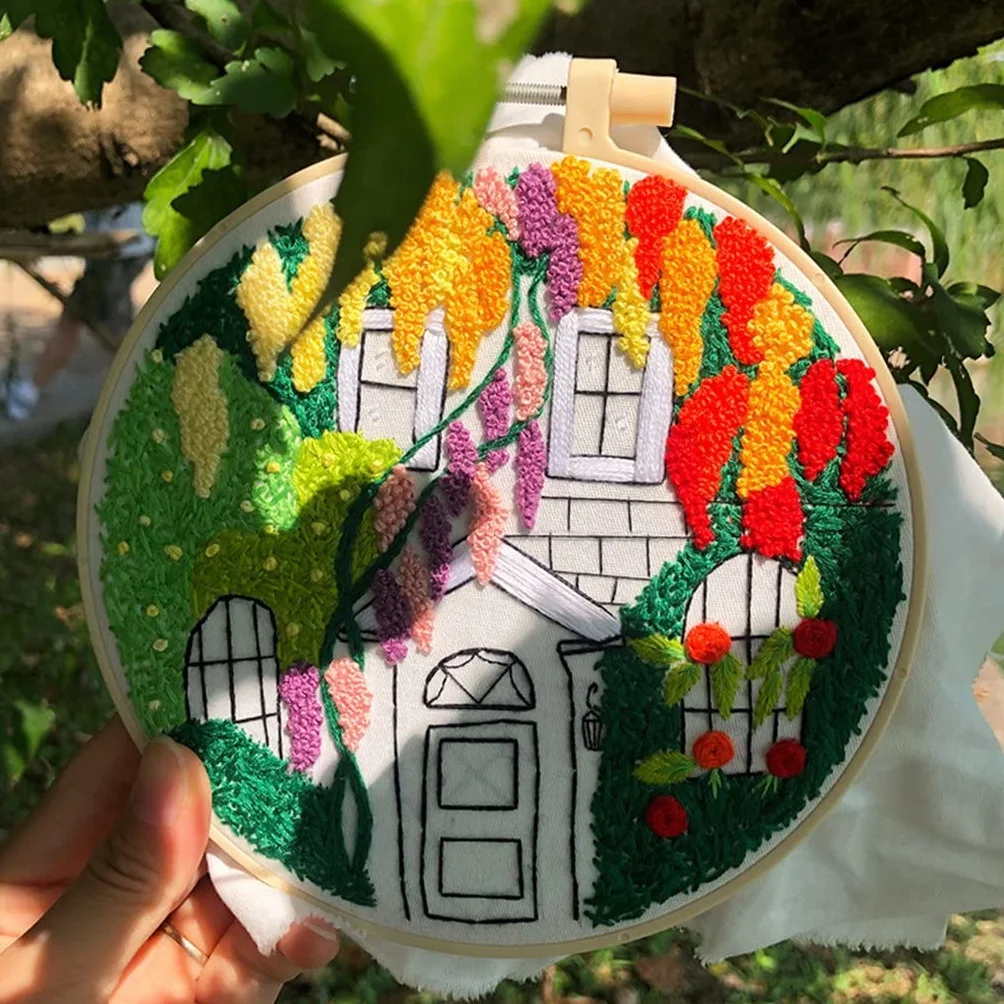 Retro Afternoon Streets Kit de Bordado DIY Costura Planta de Interior Costura para Principiantes Punto de Cruz Artesanía (Color : A, Size : 20cm)