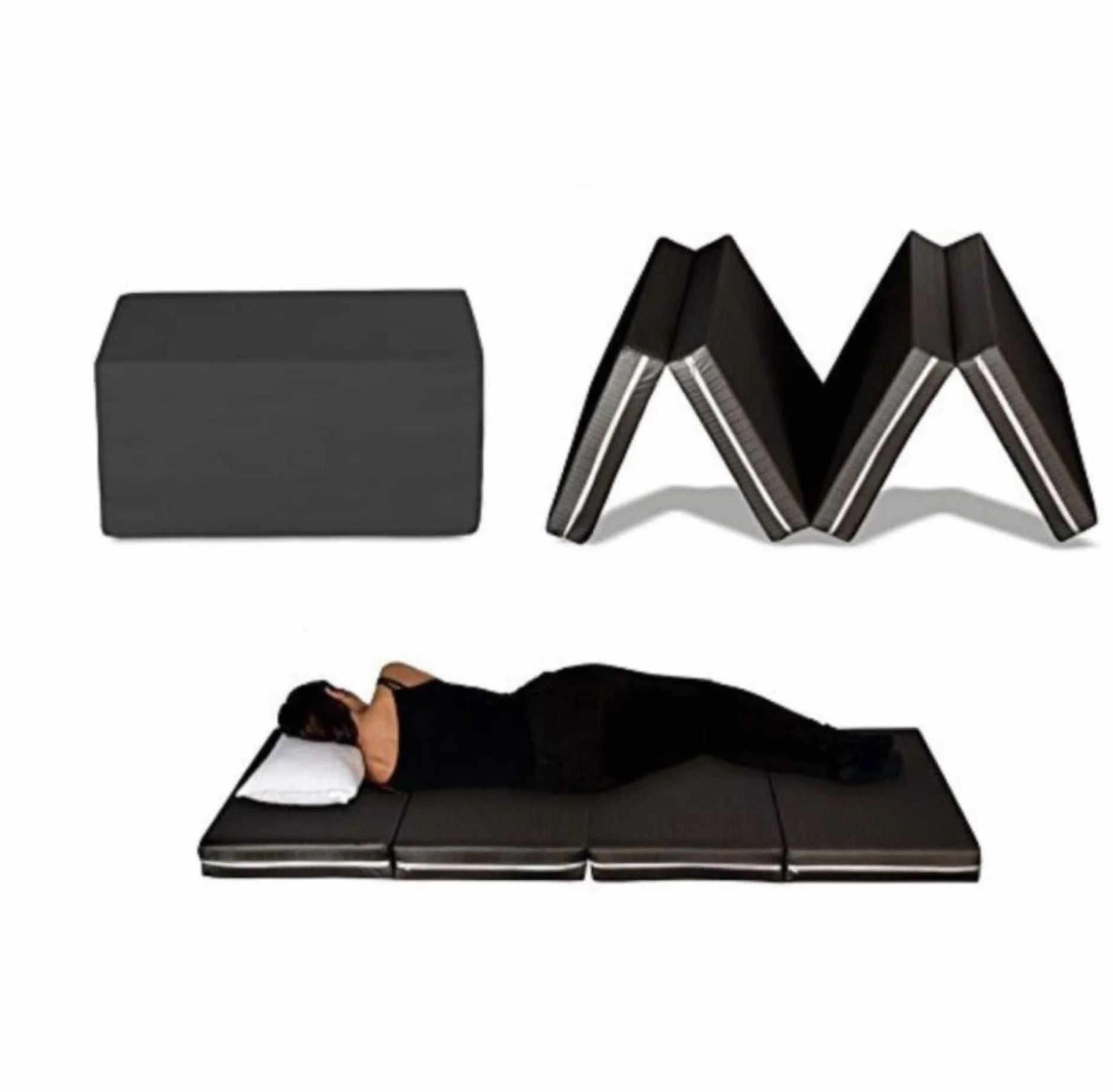 Evergreenweb – Futón cama colchoneta ahorraespacio plegable en 4 y convertible en práctico puf. Colchón individual de 10 cm