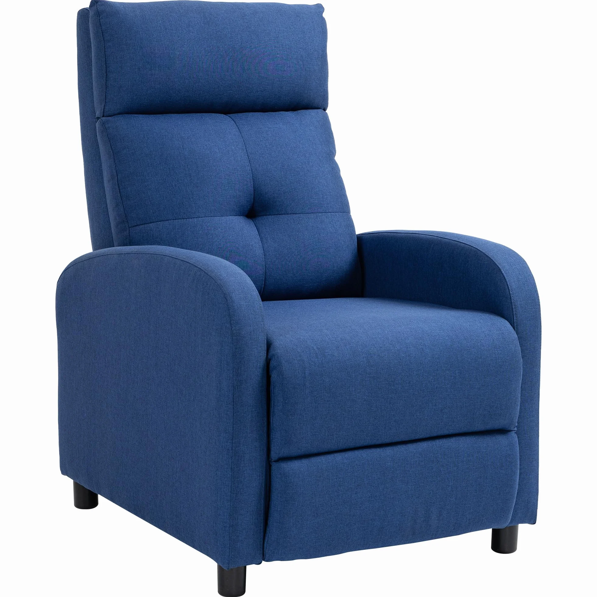HOMCOM Sillón Relax Reclinable Manual, Sillón Relax de Lino con Apertura Push, Reposapiés, Respaldo Alto, Acolchado Grueso, Butaca Reclinable hasta 155º para Salón, Dormitorio, Oficina, Azul
