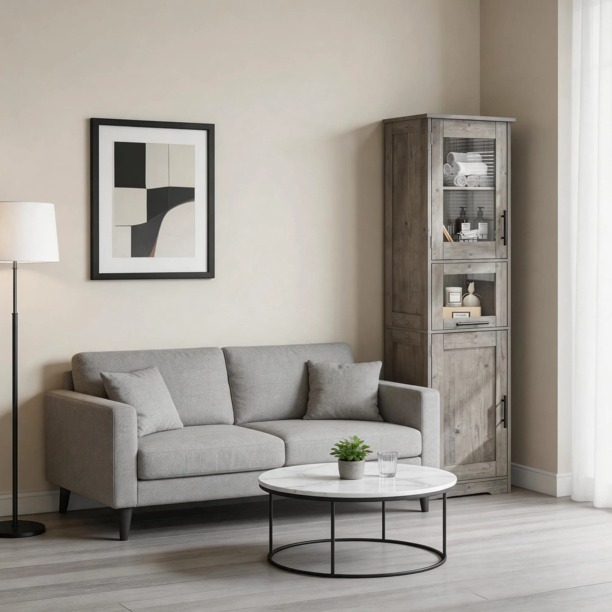 Armario Baño Alto Estrecho 40×31×170 cm Gris Mueble con Puertas y Estante Ajustable