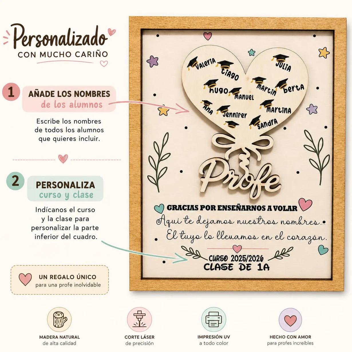 Regalo Personalizado para Profesora Infantil Guardería Acabados Premium Fácil Limpieza Fin de Curso