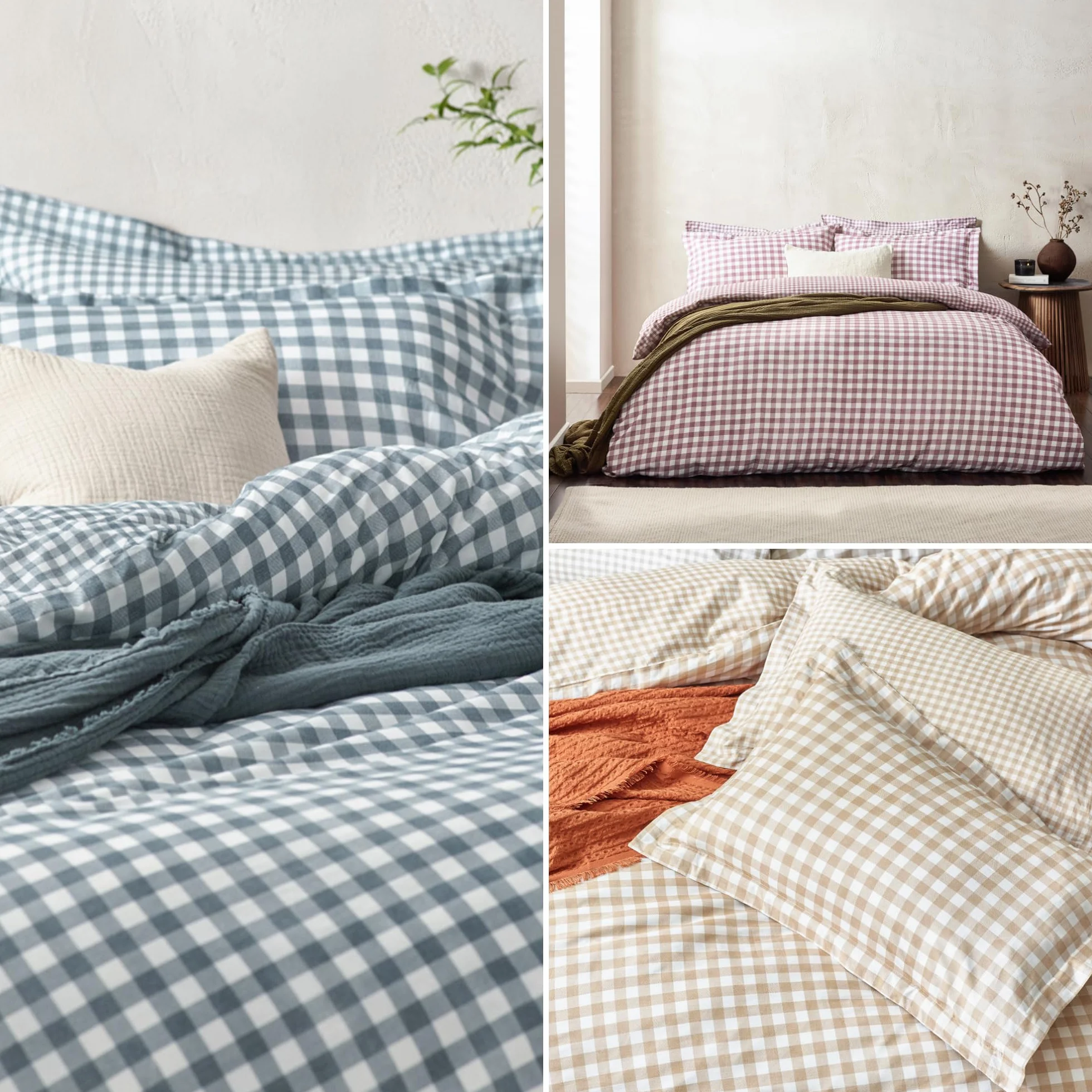 Yard Barton Cuadro Vichy Juego De Funda Nórdica – 100% Algodón Reversible Fundas De Almohada Oxford Suave Y Transpirable Ropa De Cama Premium (Natural – King – 230x220cm)