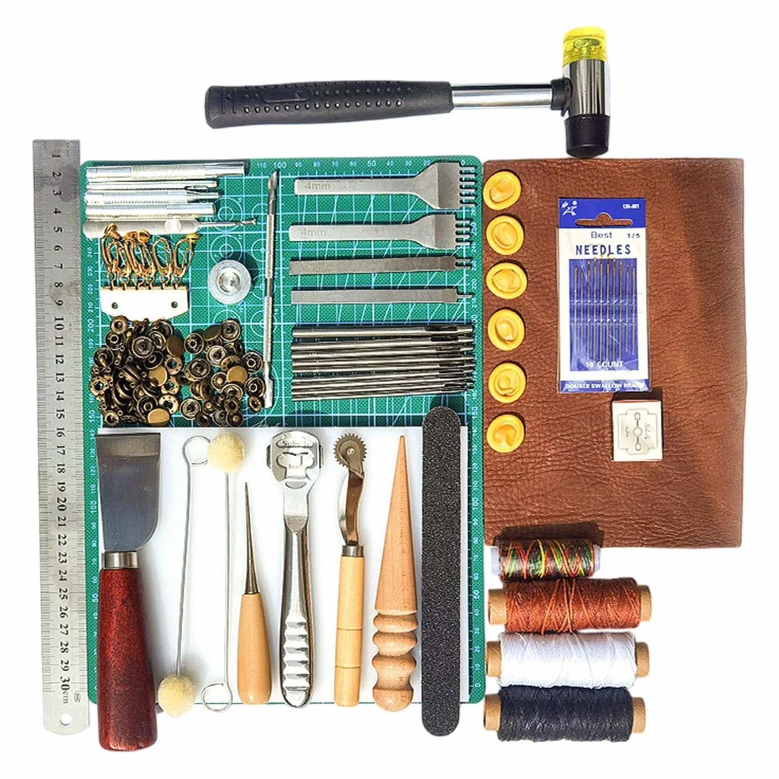 Juego de herramientas para trabajar cuero - Kit de madera ABS de acero de aleación de 32x26x4 cm, accesorios de grabado de perforación duraderos, herramienta manual creativa | Kit completo de herramie