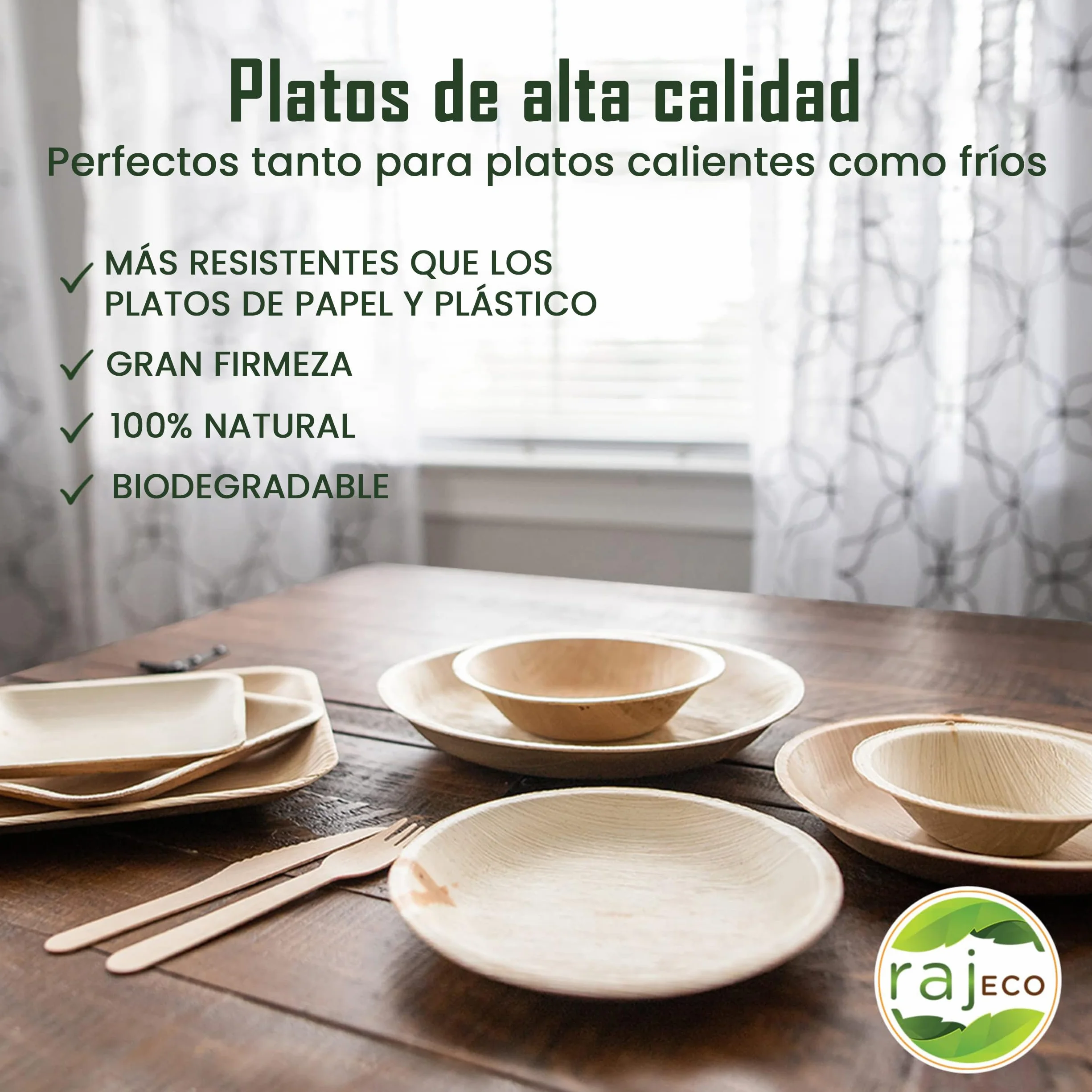 Raj Platos de Hoja de Palma 25 piezas 25 cm redondos | Desechables, resistentes y compostables - Vajilla decorativa para bodas, cumpleaños, camping, BBQ y picnic