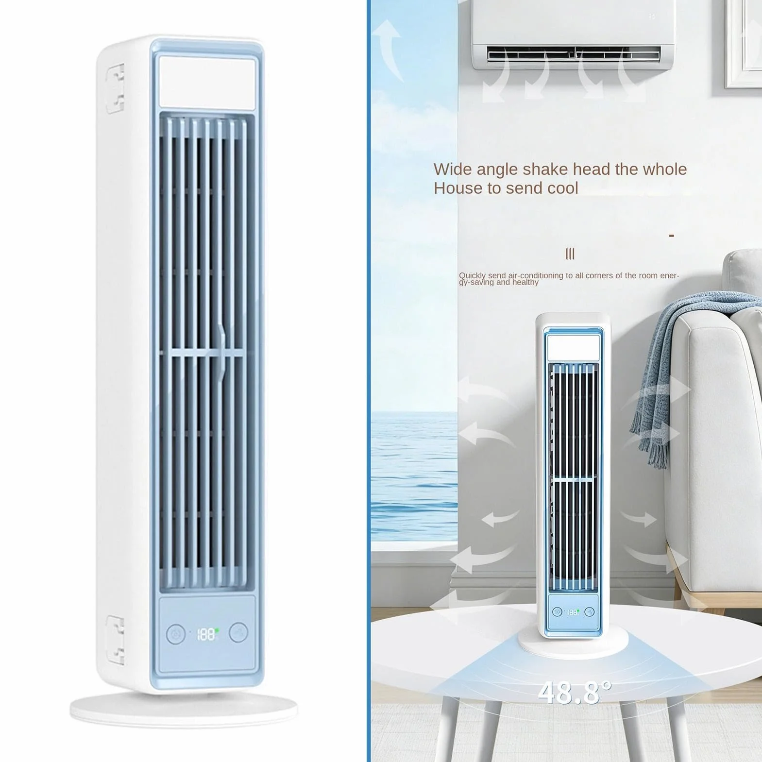 Genérico Torre Inteligente 4 Velocidades Carga USB Oscilante | Ventilador de dormitorio para cocina garaje autocaravana casa salón interior exterior