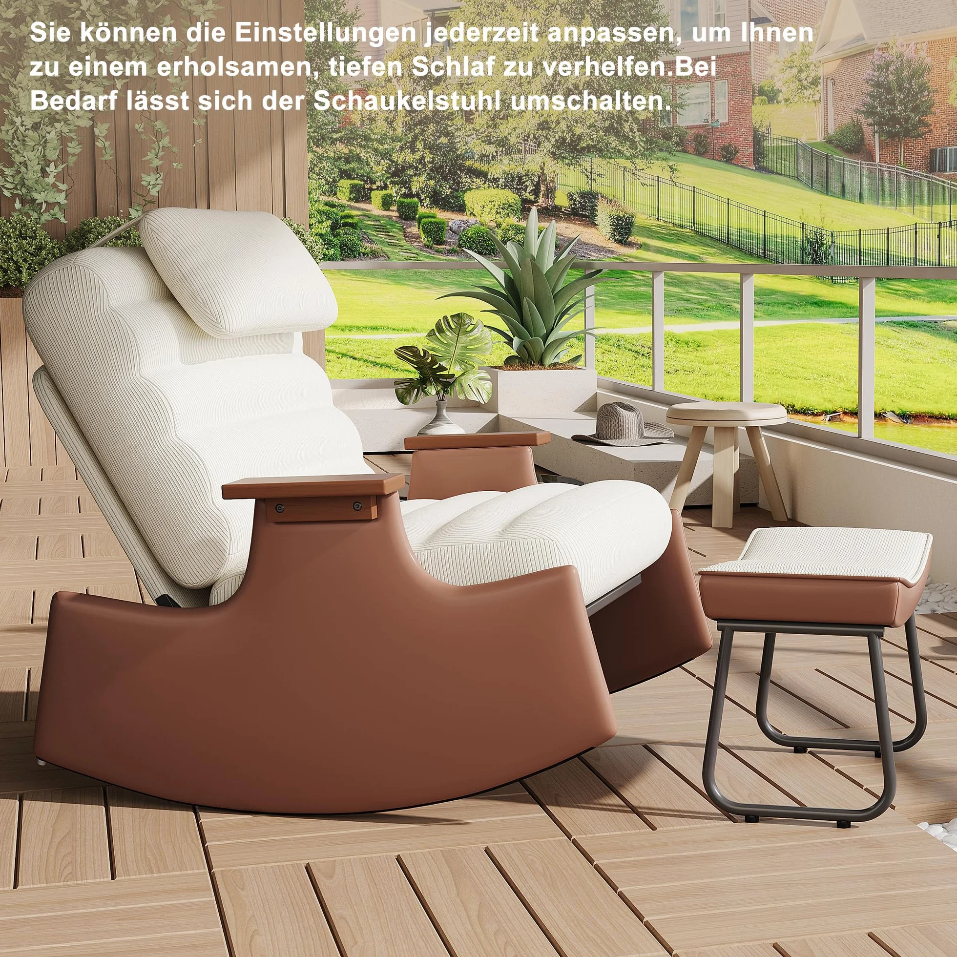 Mecedora con función reclinable y reposapiés, sillón Moderno de Relax con Respaldo Ajustable en 3 Niveles, sillón Mecedora Acolchado con reposacabezas y reposabrazos