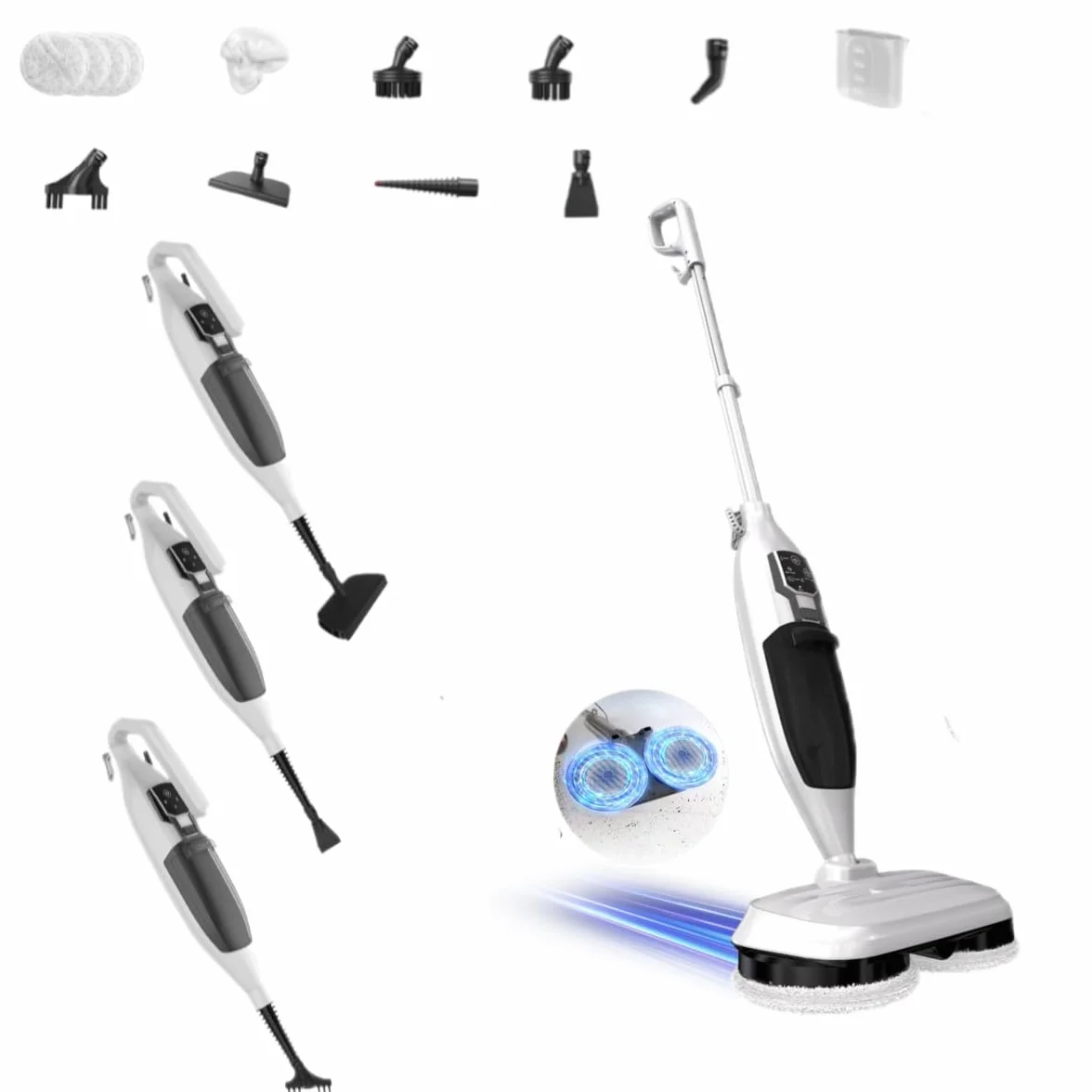 PUREBEAR Fregona a Vapor 2 en 1, Limpiador de Vapor con Limpiador Portátil, 3 Niveles de Vapor, 4 Paños de Repuesto, Multiusos para Suelos Duros, Baldosas, Ventanas y Ropa