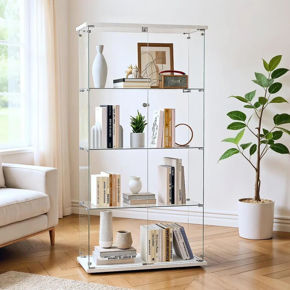 Vitrina de cristal, Vitrina Expositora para Colecciones con cerradura y 2 puertas Vitrina expositora cristal de pie de 4 estantes,Vitrina de cristal expositor Vitrina Cristal para Salón, Dormitorio
