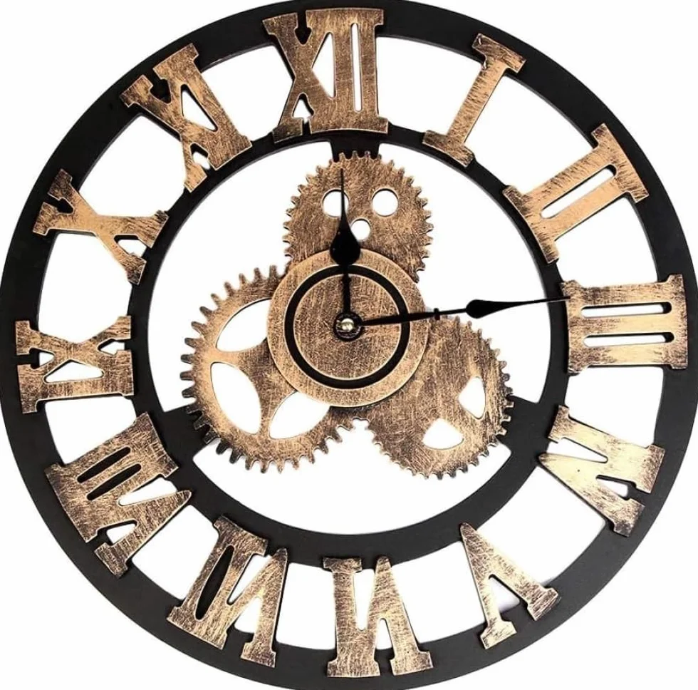 Reloj de pared grande de estilo industrial vintage, reloj de pared con diseño moderno 3D