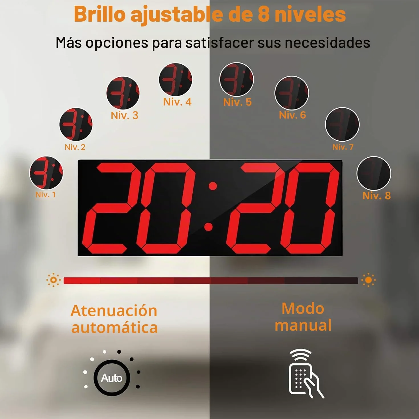 CHKOSDA Reloj LED digital de pared grande con pantalla LED de 18 pulgadas, cuenta atrás con 8 niveles de brillo ajustables, indicador de 12/24 horas, indicador de temperatura y calendario (rojo)