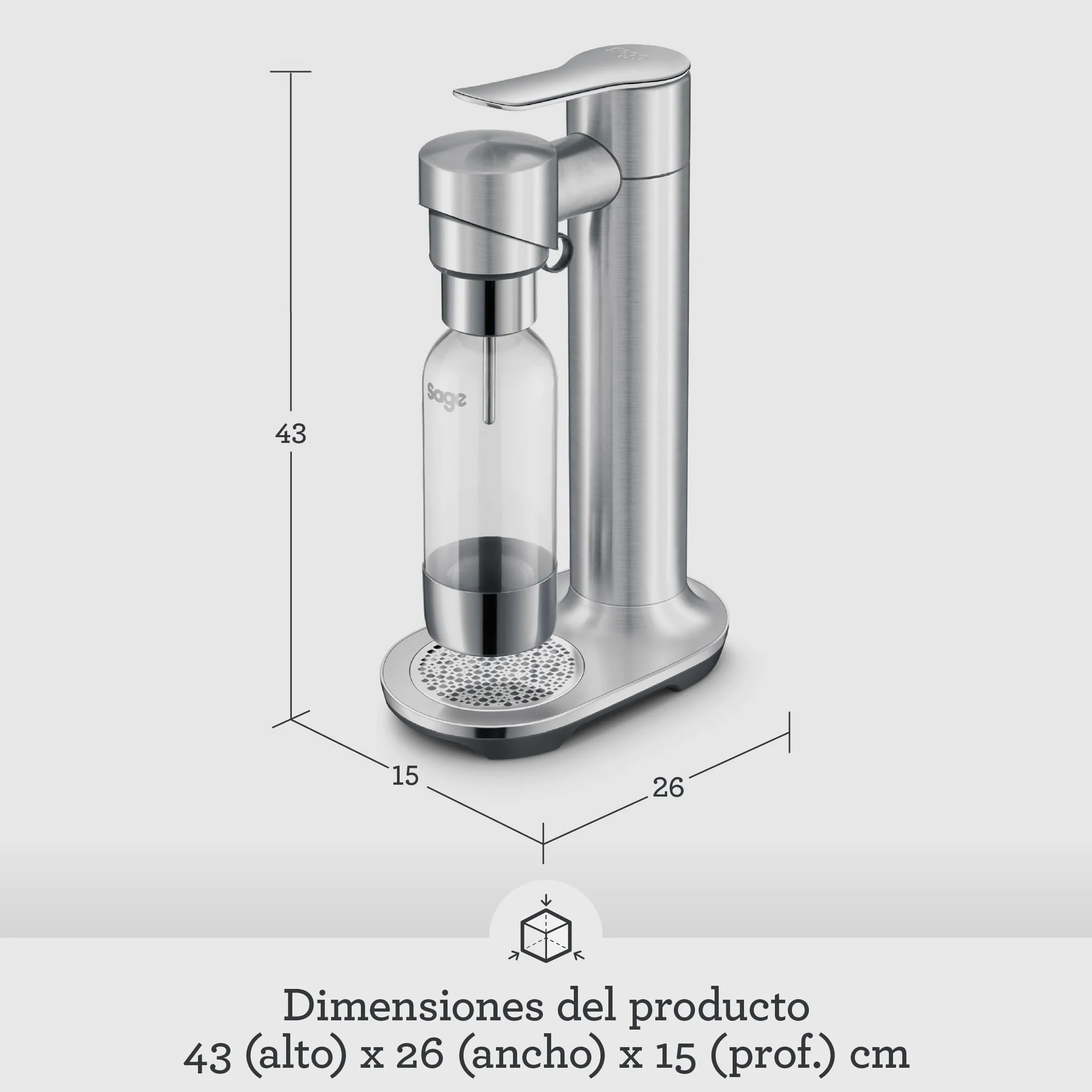 Sage InFizz Fusion Para Hacer Refrescos en Casa - Para Agua con Gas, Zumo, Té, Cócteles y Bebidas Gaseosas, Acero Inoxidable