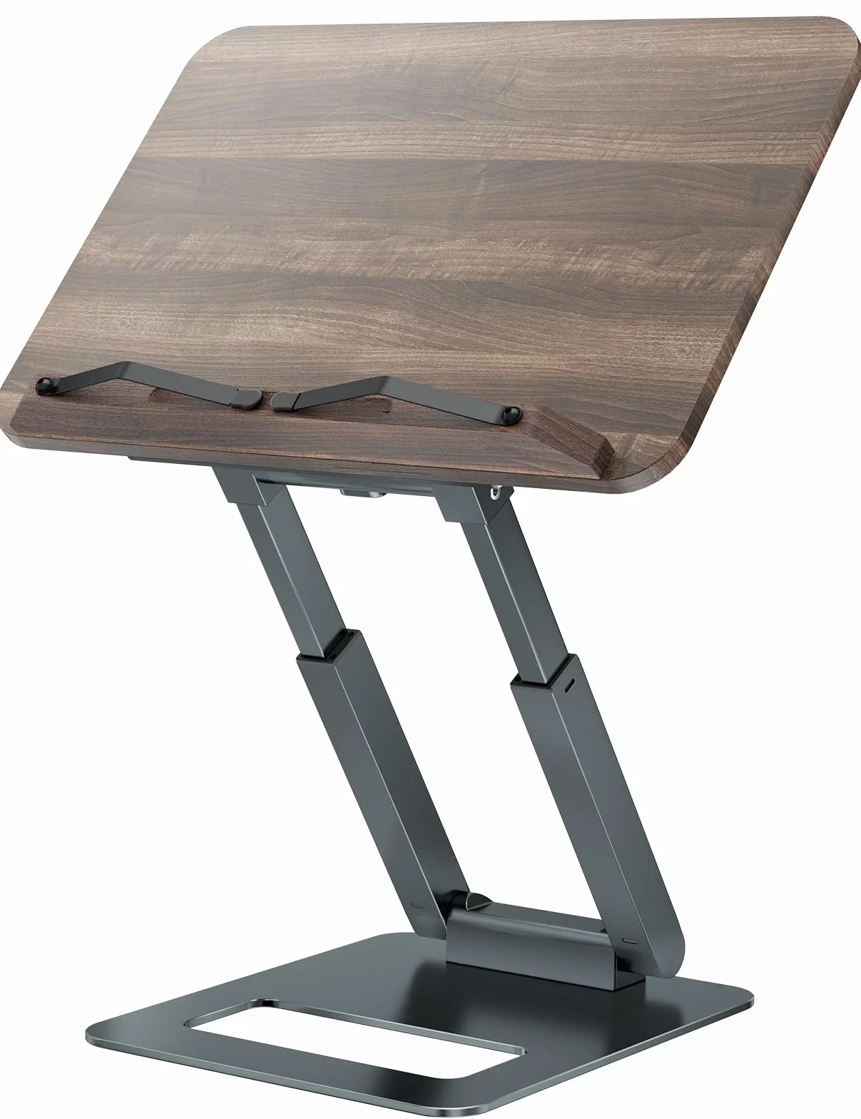 Tounee Atril telescópico para libros de cocina, altura ajustable, diseño extensible, ergonómico con pinzas laterales elásticas, apto para todos los libros (gris)