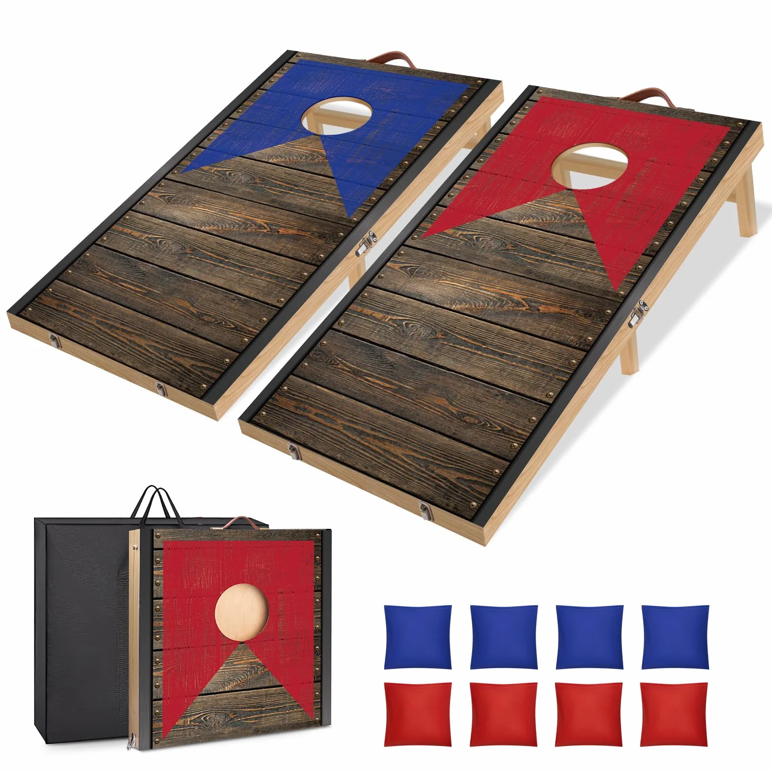 NZQXJXZ Juego de Cornhole de Madera Maciza - 120 x 55 cm Tablas de Cornhole Plegables con 8 pufs y una Bolsa de Transporte, Juegos portátiles de Lanzamiento de pufs para Adultos y Familia