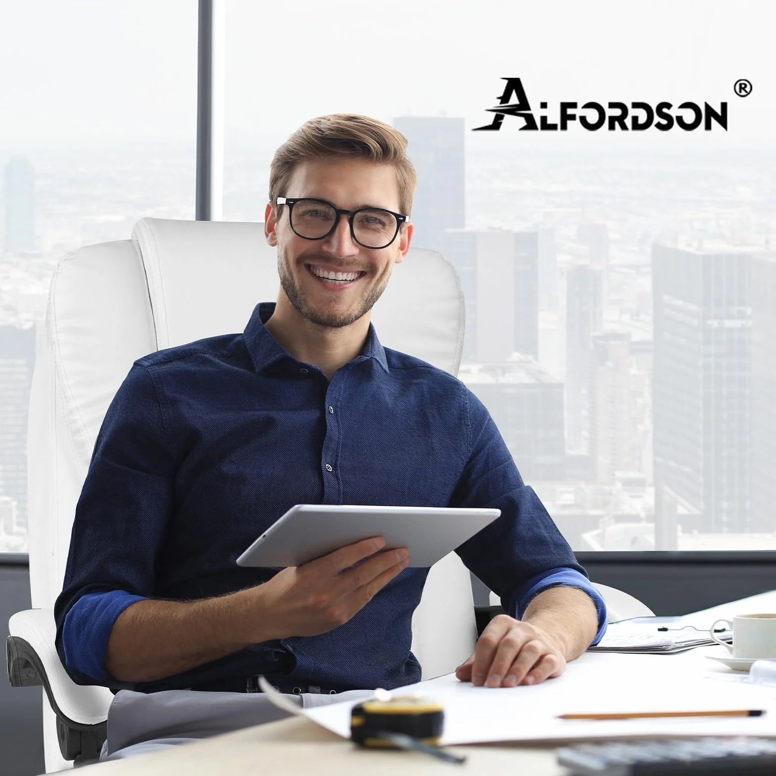 ALFORDSON Silla de Oficina Ejecutiva, Silla de Oficina de Masaje con Respaldo de Palanca, Silla de Escritorio Ergonómica con Gran Acolchado, Sillón, Silla Giratoria, Cuero PU, Blanco