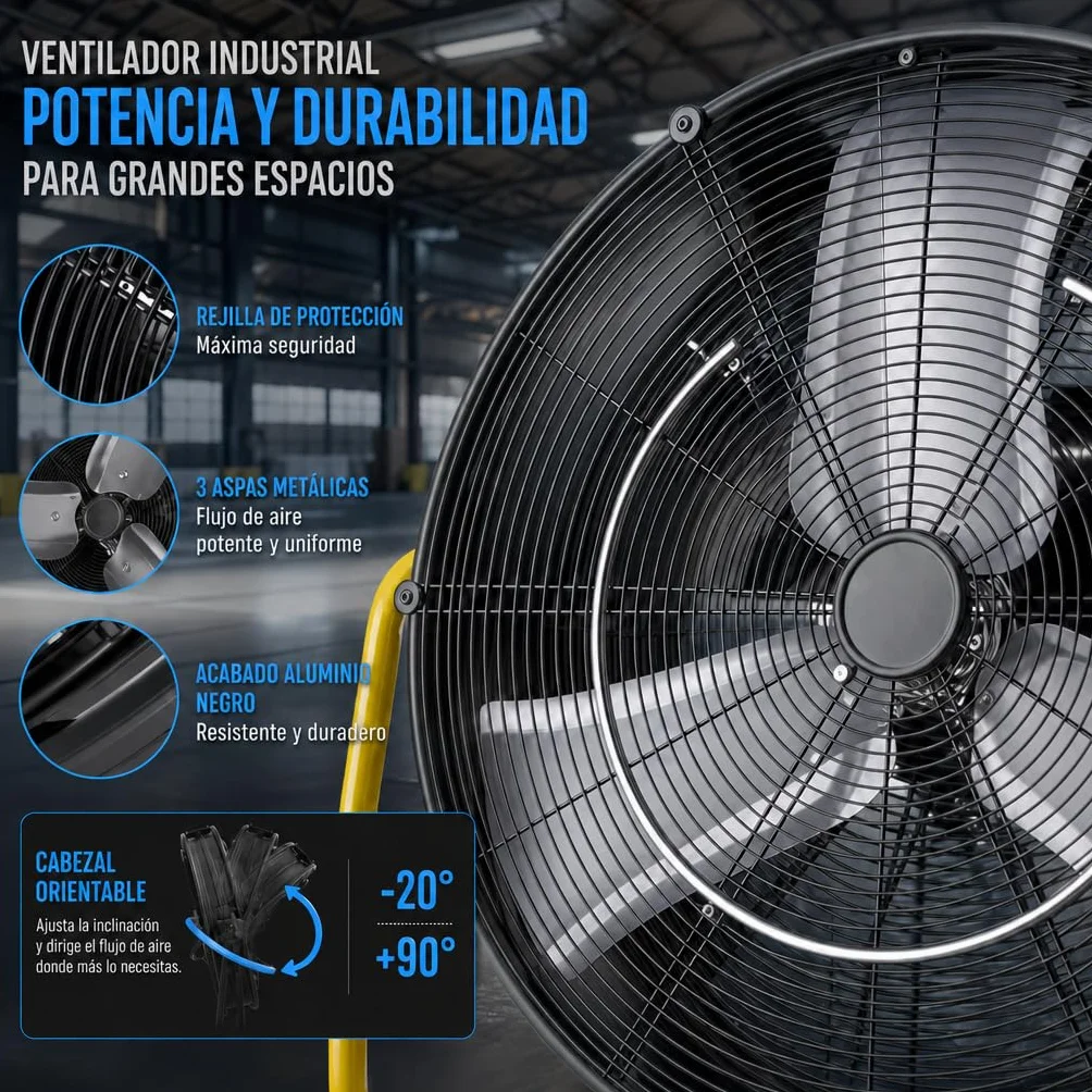 Ventilador Industrial Nebulizador de Pie con Depósito de Agua 25L, Motor 300W, 3 Aspas, 3 Velocidades, Diámetro 65 cm, Flujo 9870 m³/h, Cabezal Orientable, Ruedas Multidireccionales