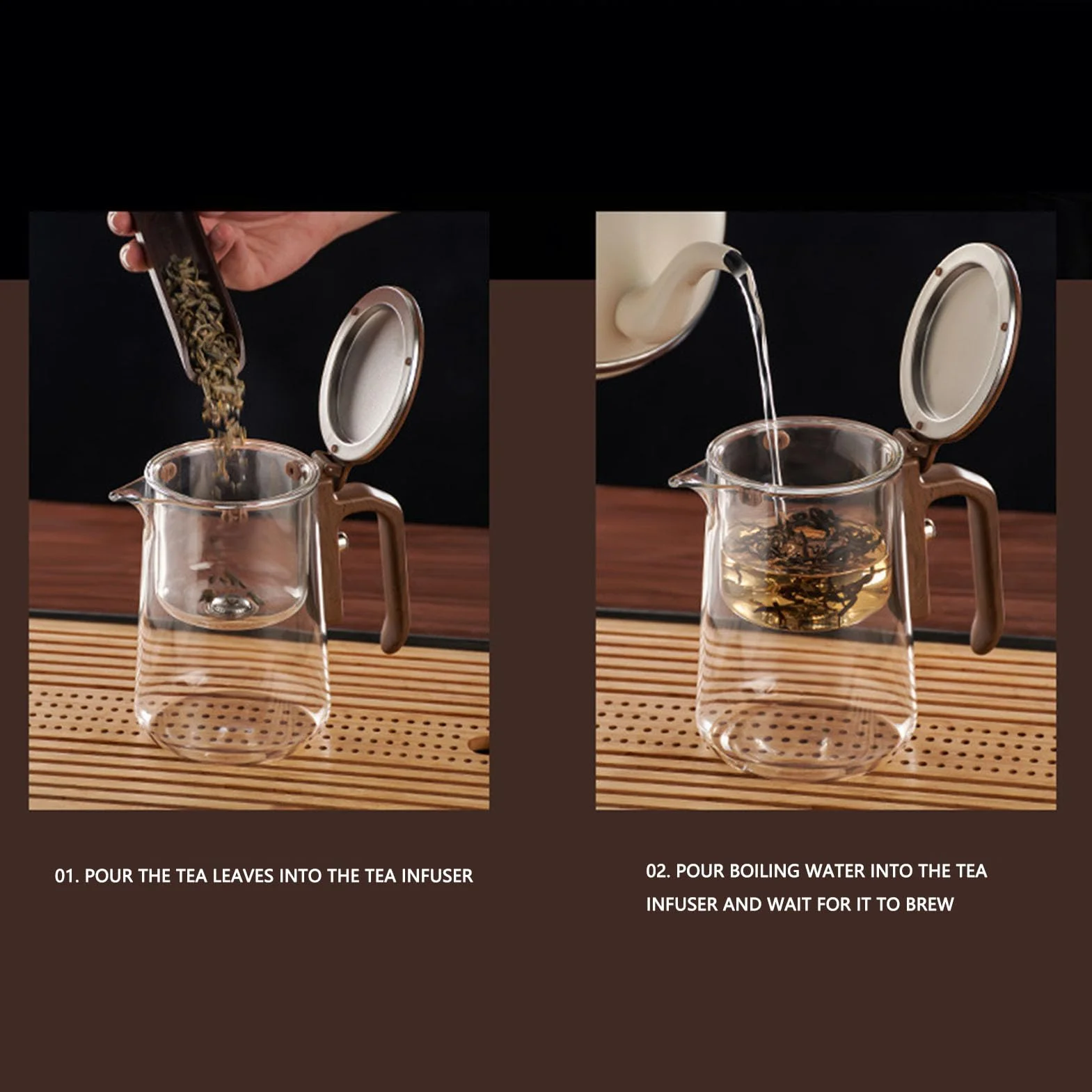 Focket Tetera Enchanti, tetera de vidrio con infusor para té a granel y separación magnética del agua con control de presión, regalo ideal para aficionados y profesionales (800ml)