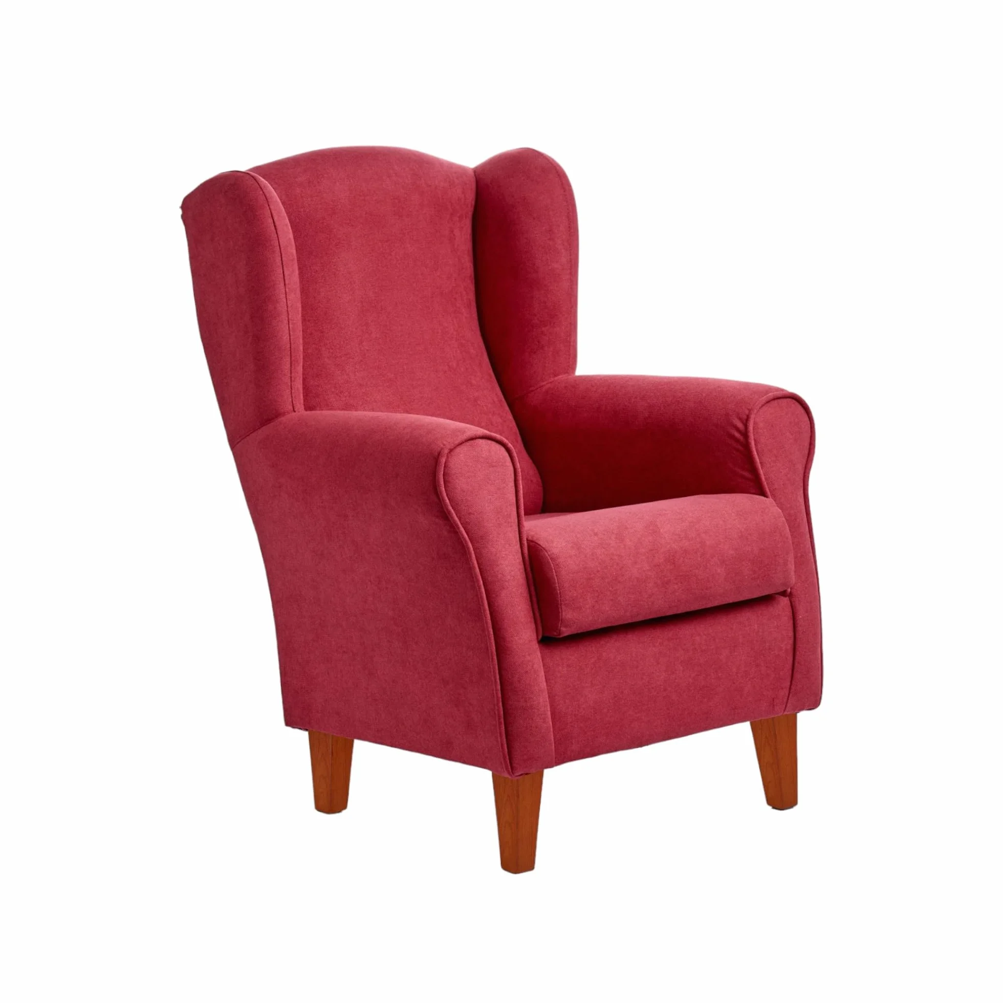 Genérico Butaca sillón orejero tapizado Tela Antimanchas - Patas Madera Maciza Color Cerezo (Burdeos)