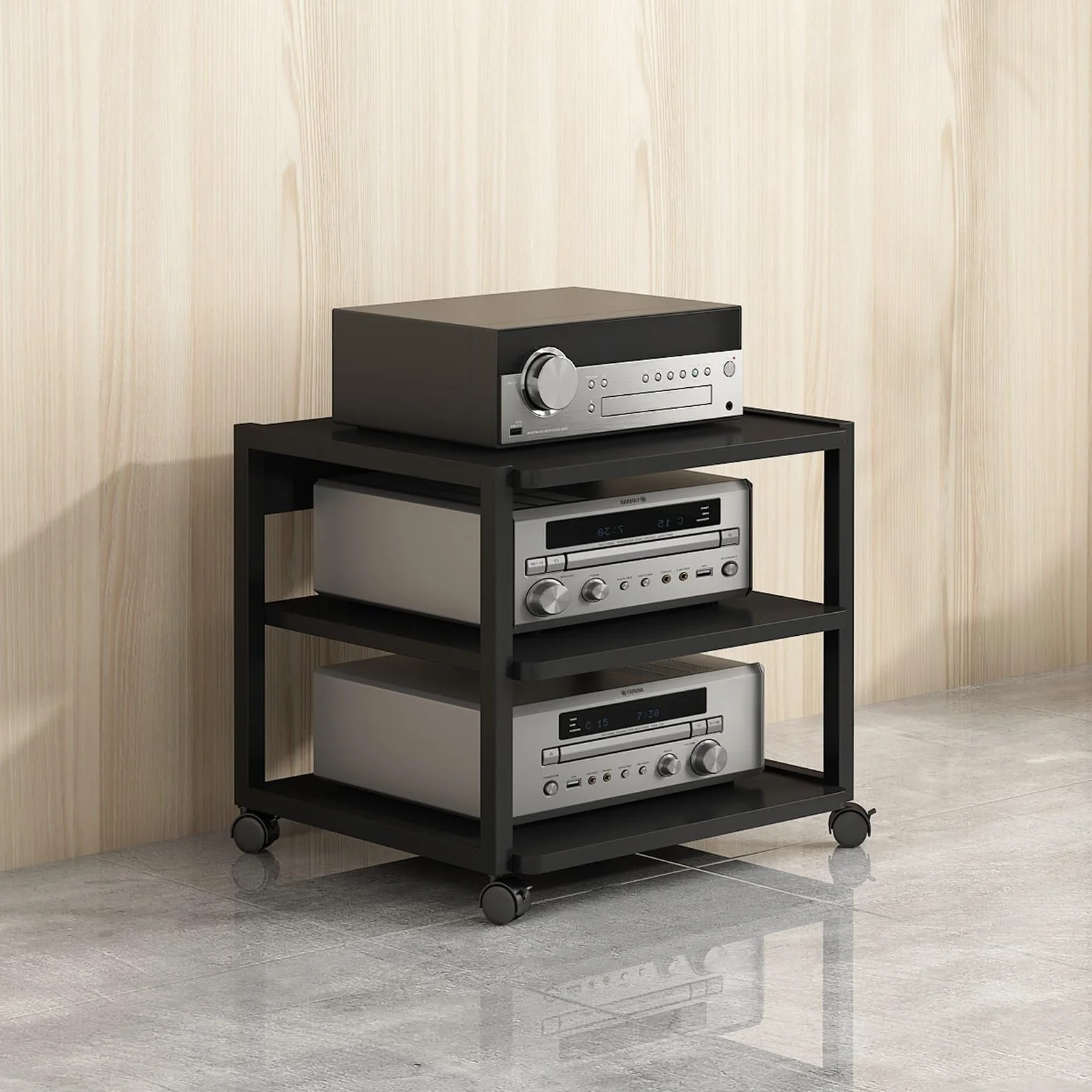 Multifuncional Estante de Audio con Ruedas Universales Gabinete de Audio HiFi Multicapa Estante de Almacenamiento de Componentes Estéreo para Sala de Estar Sala de Juegos.(Nero,50x40x48.5cm)