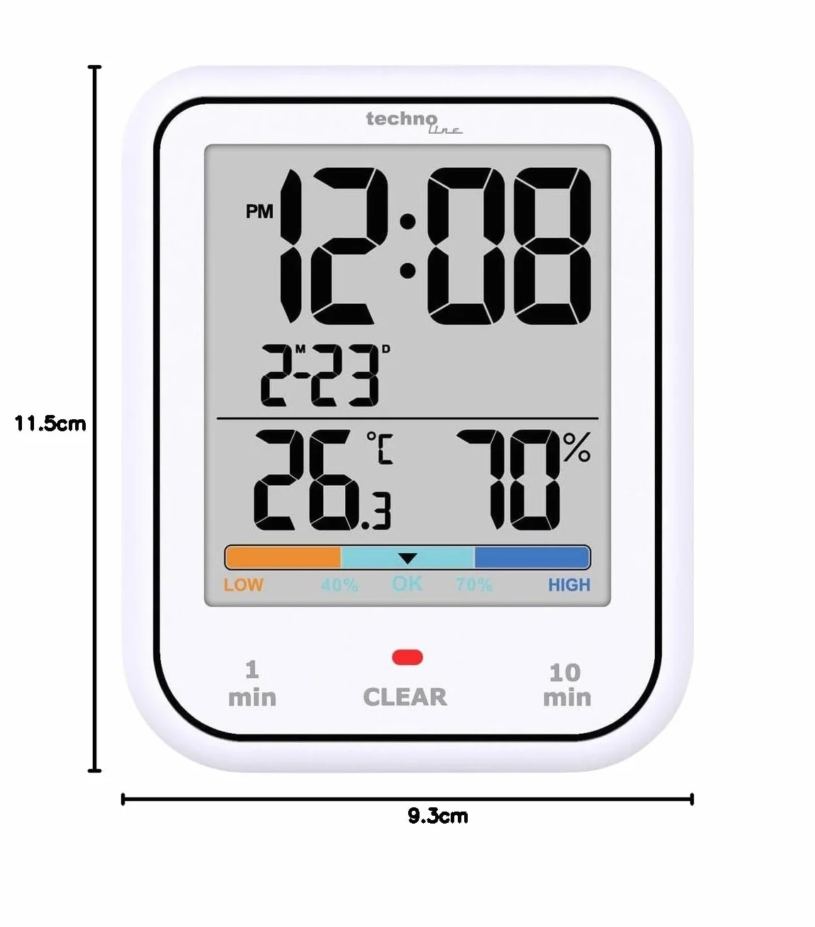 Technoline WT380 Reloj de Baño Digital con Higrómetro y Termómetro Resistente al Agua IP65